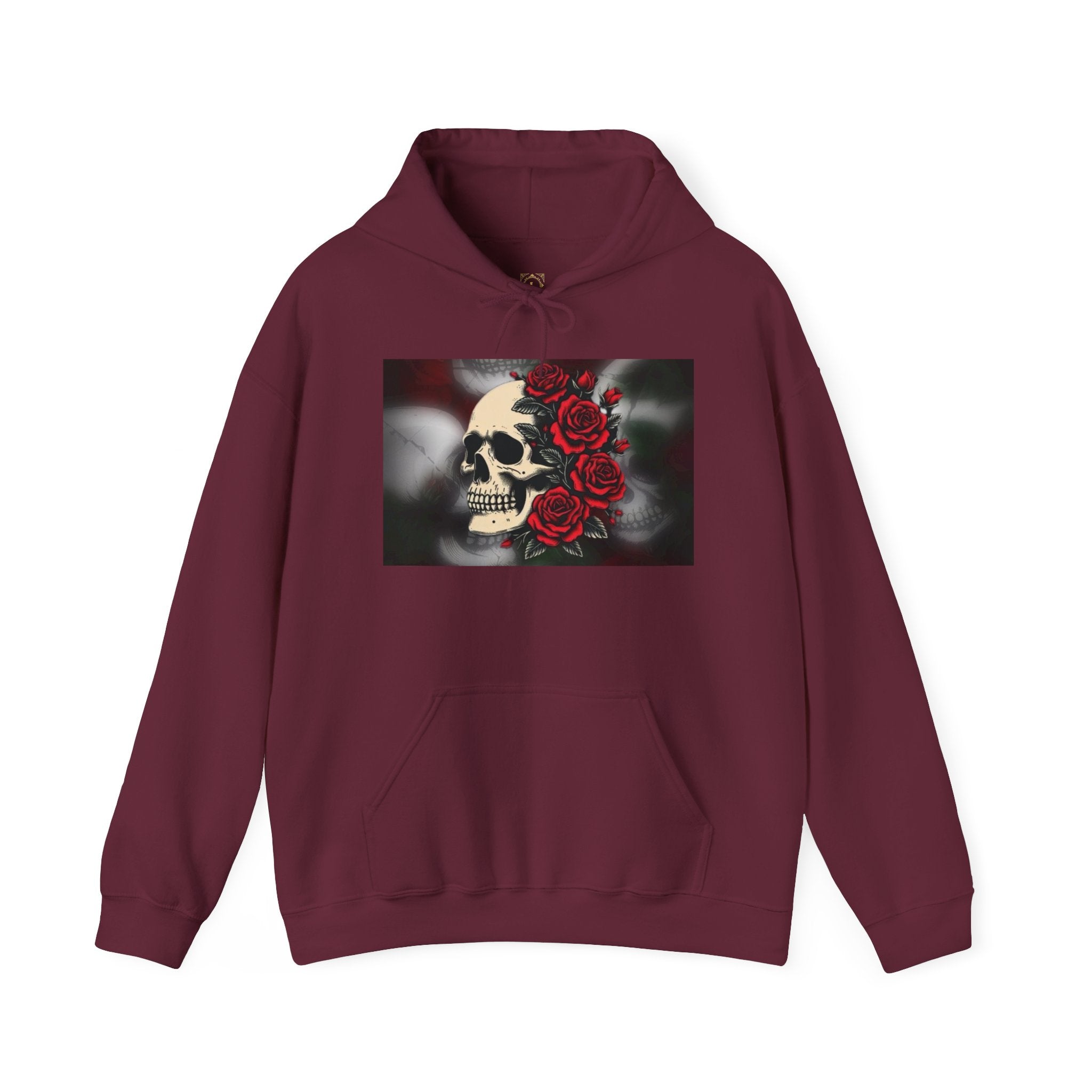 Skull with Red Roses Hoodie — Gothic Floral Skull Sweatshirt