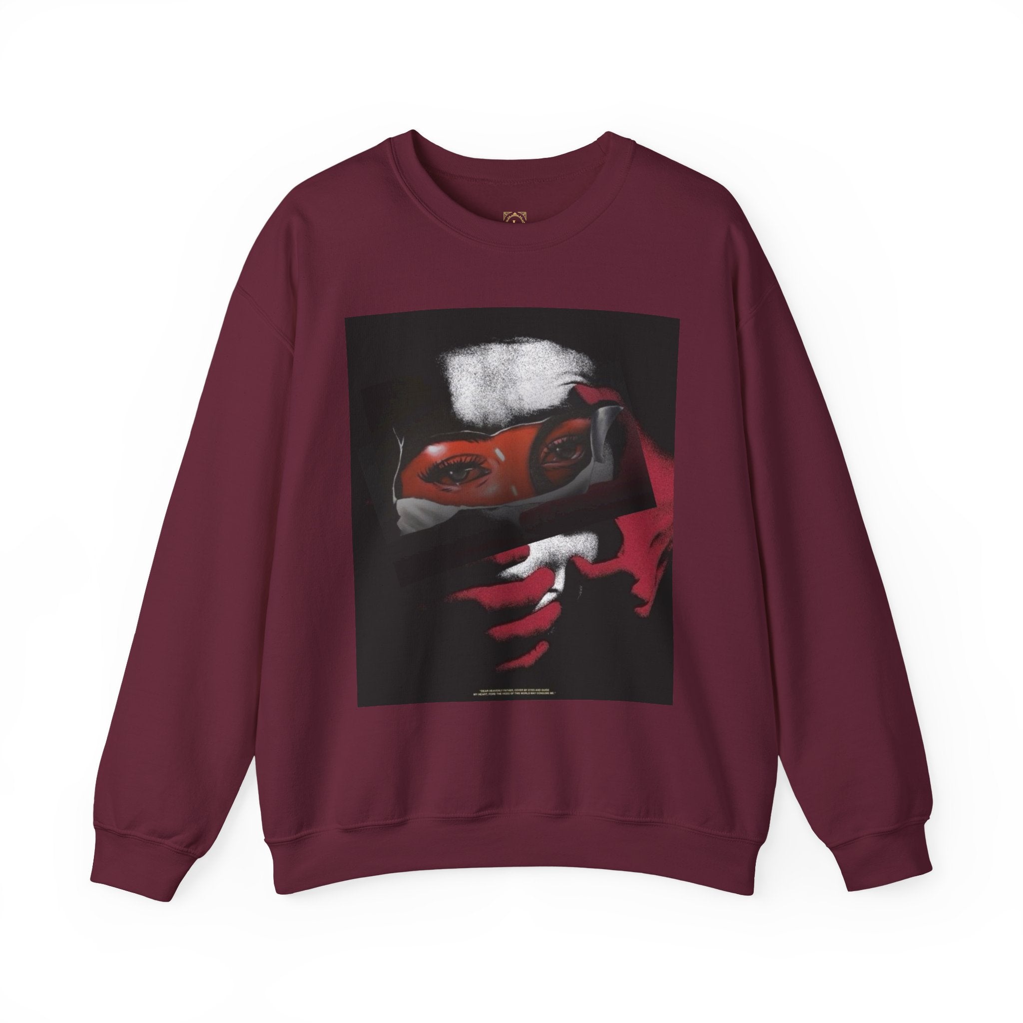 Masked Red Eyes Crewneck Sweatshirt — Graphic Streetwear with 'Legaciess' Back Logo