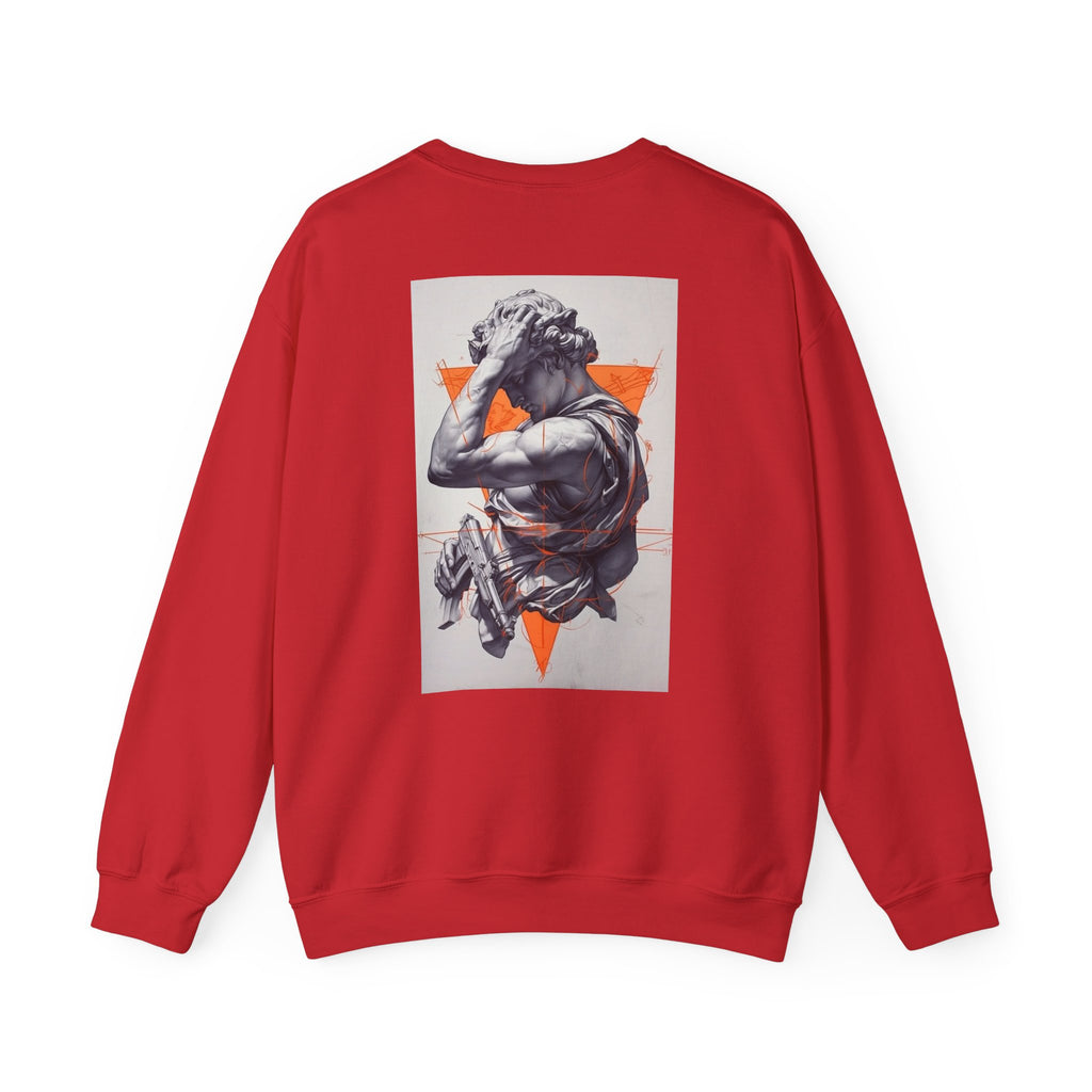 Statue Graphic Sweatshirt — Vintage Sculpture with Orange Triangle