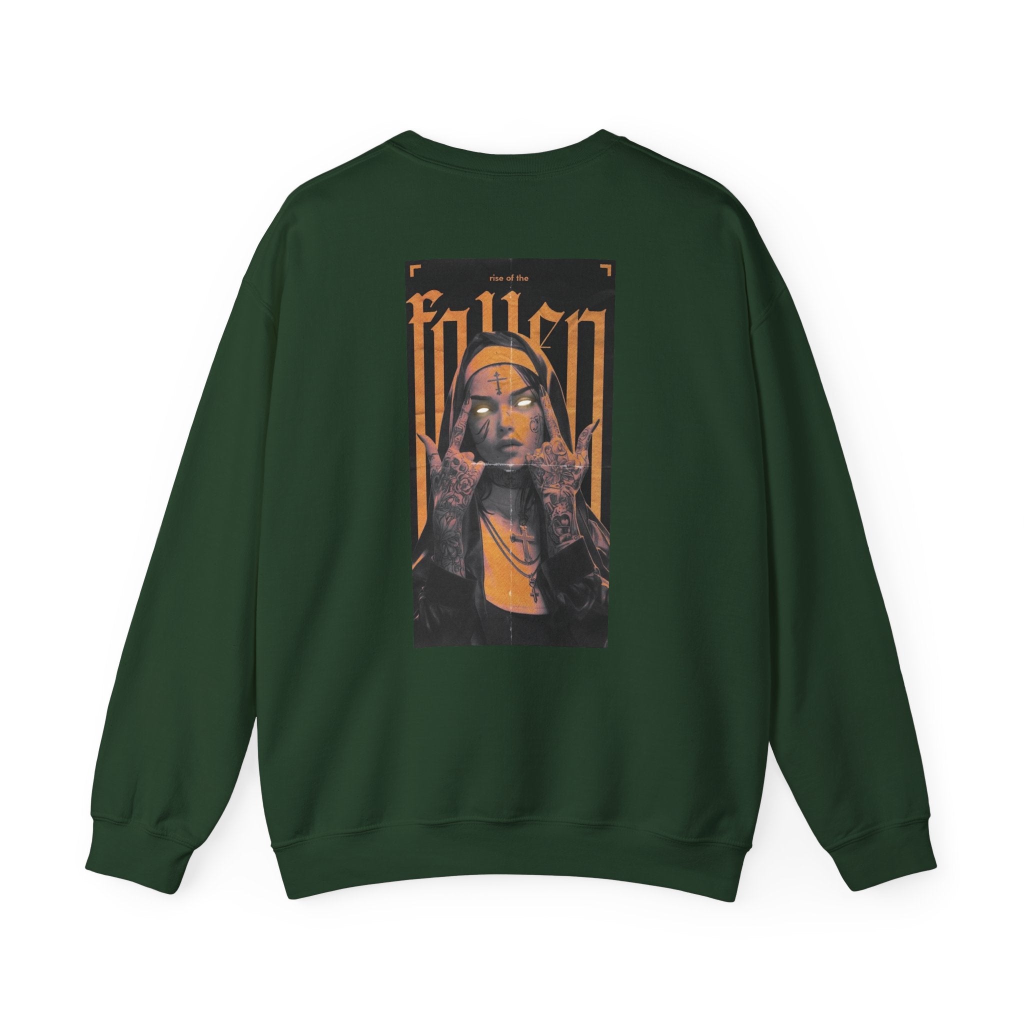 Fallen Gothic Crewneck Sweatshirt — Dark Tattooed Nun Graphic
