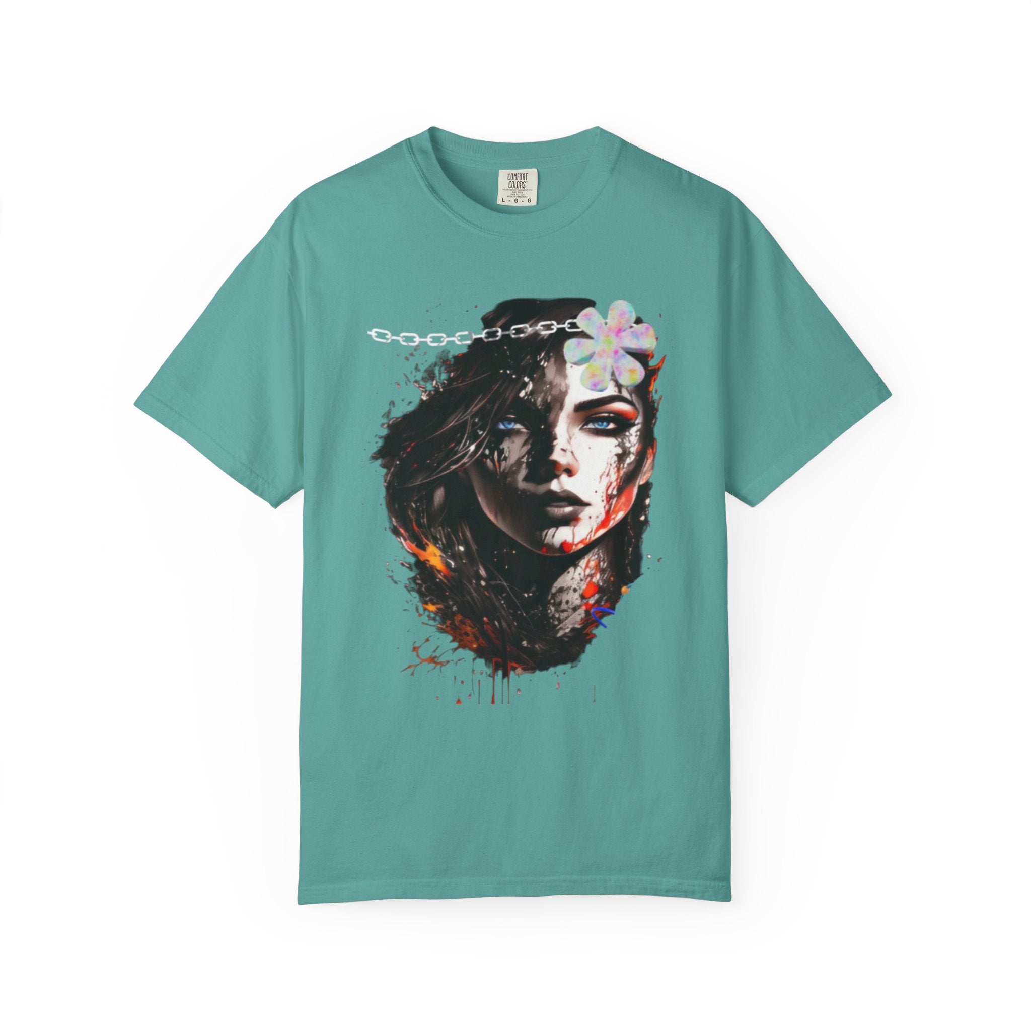 Artistic Femme Portrait T-Shirt — Watercolor Floral Face Graphic Tee