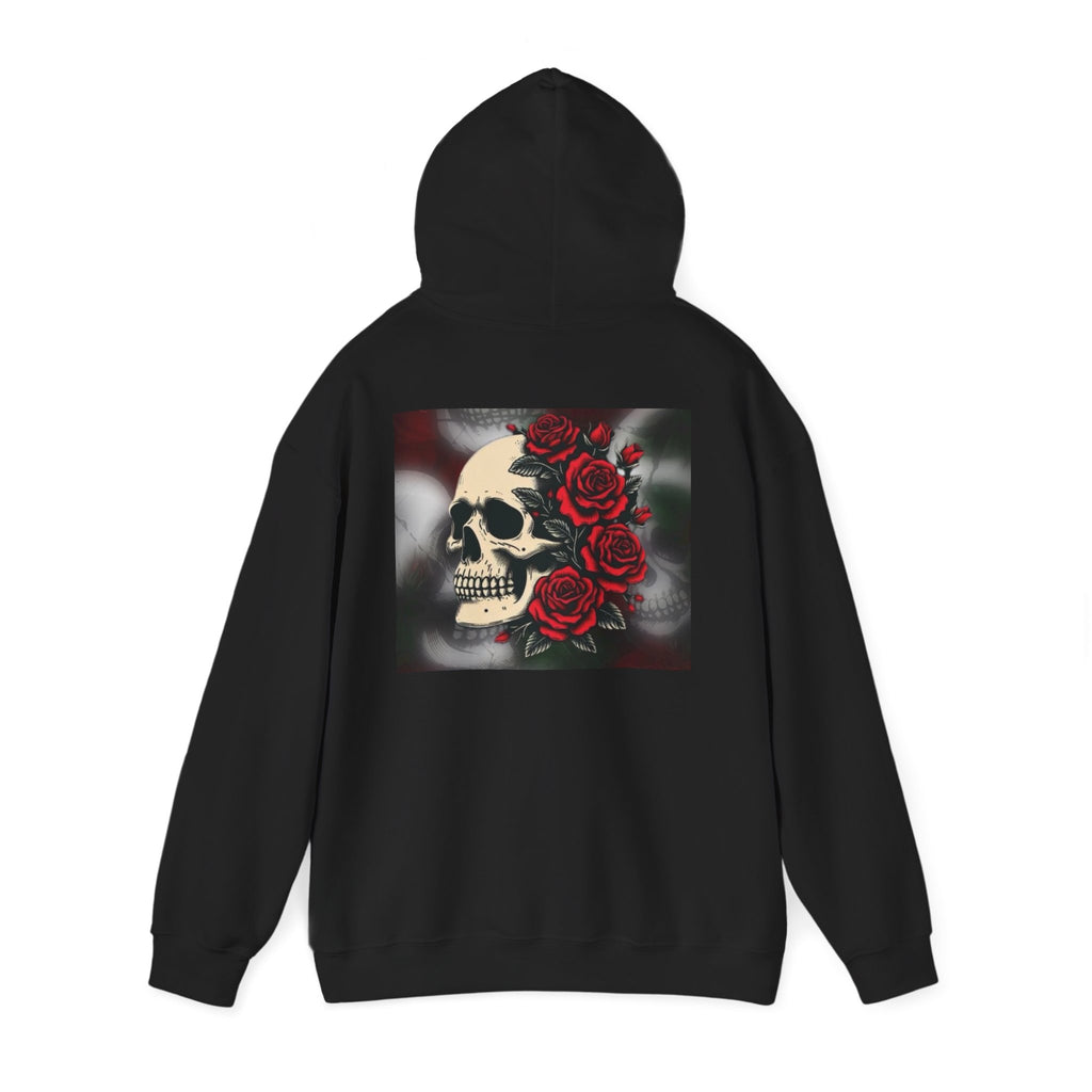 Skull with Red Roses Hoodie — Gothic Floral Skull Sweatshirt