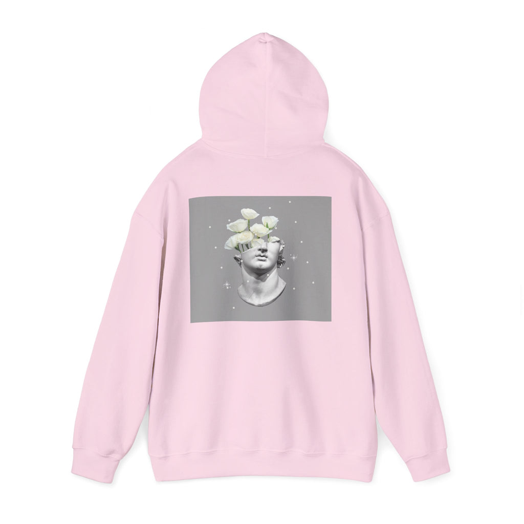Statue Bloom Hoodie — Classical Bust with White Flowers Graphic Hoodie