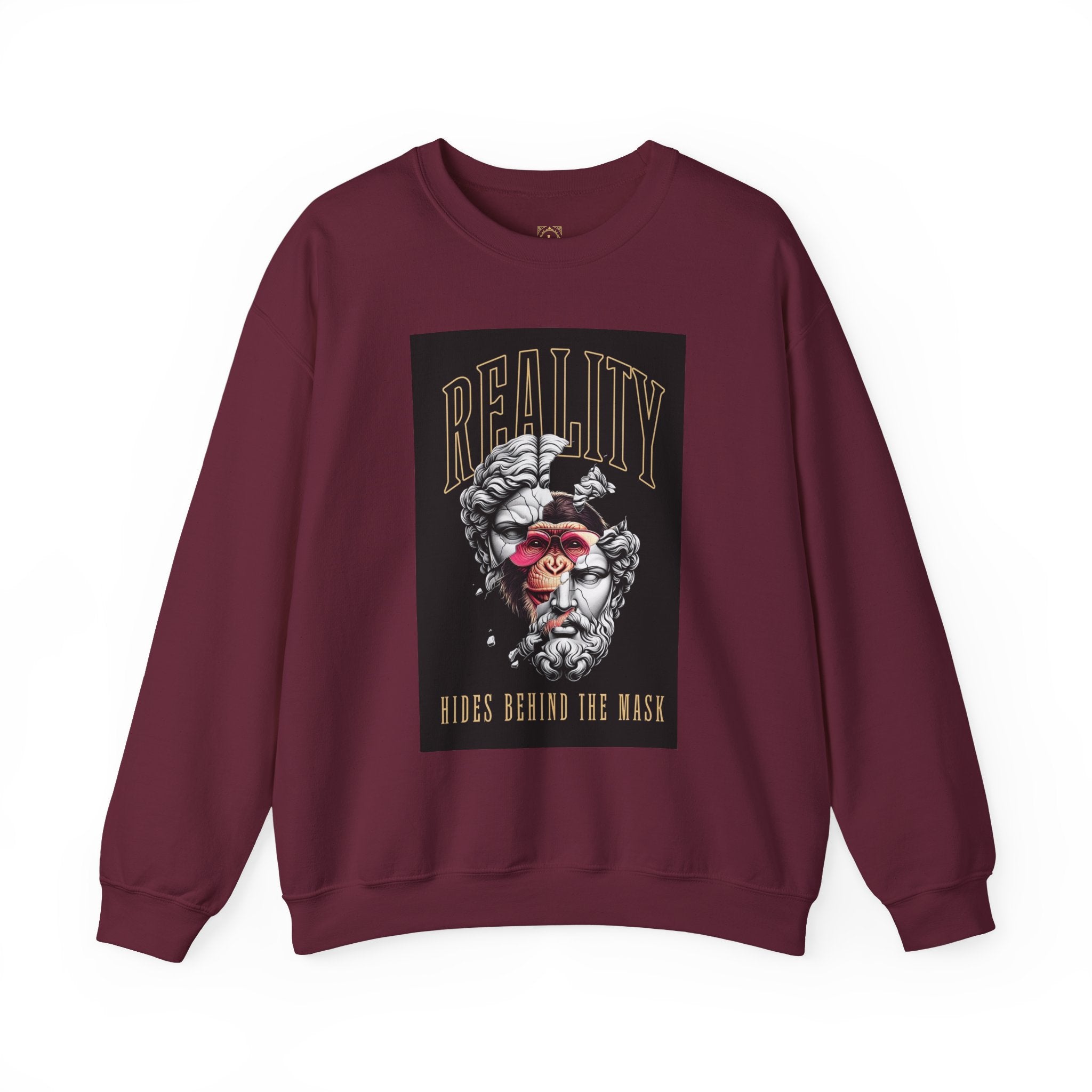 Crewneck Sweatshirt — "Reality Hides Behind The Mask" Graphic Pullover