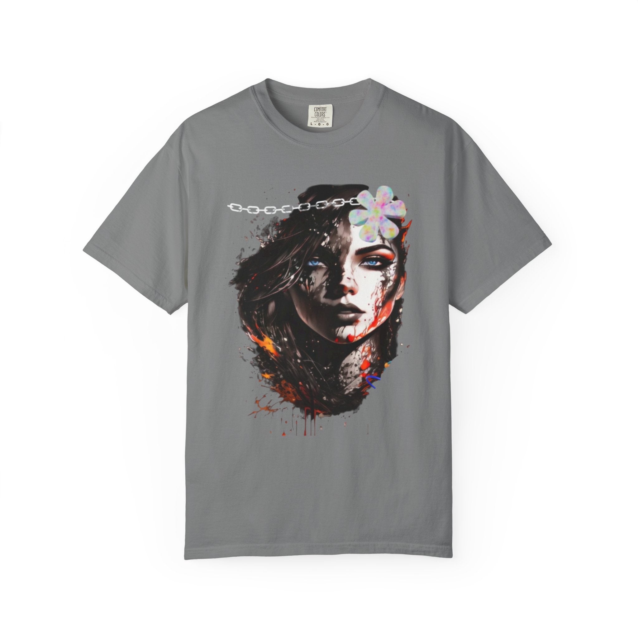 Artistic Femme Portrait T-Shirt — Watercolor Floral Face Graphic Tee