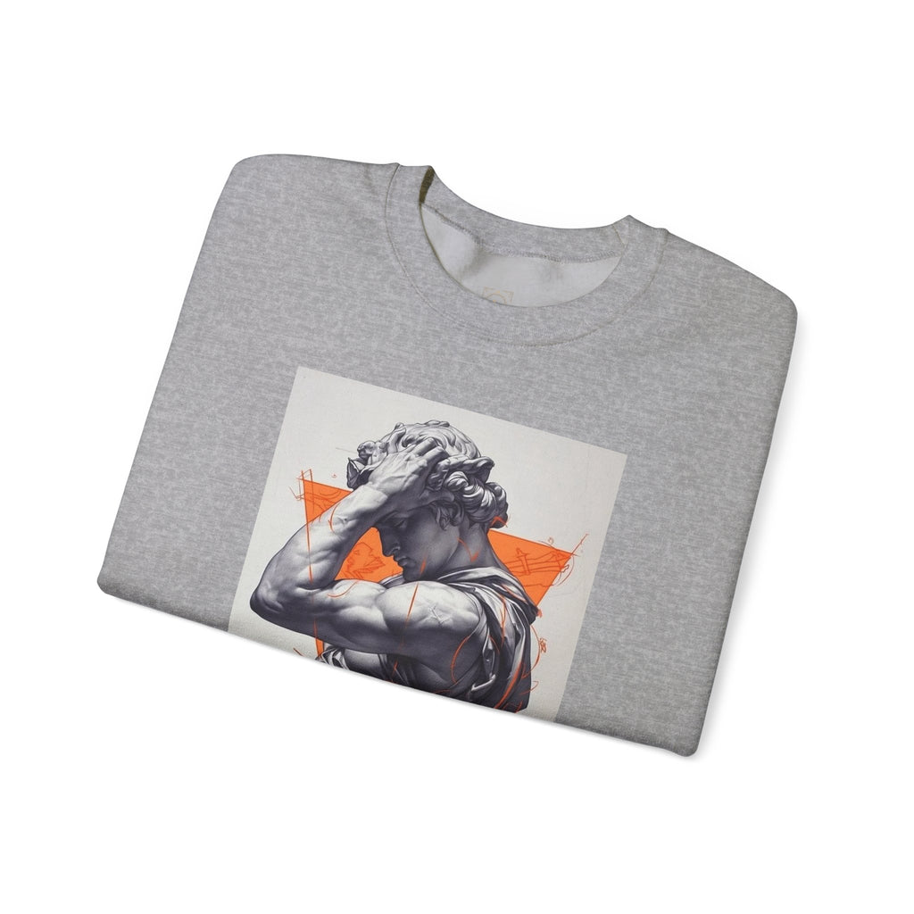 Statue Graphic Sweatshirt — Vintage Sculpture with Orange Triangle