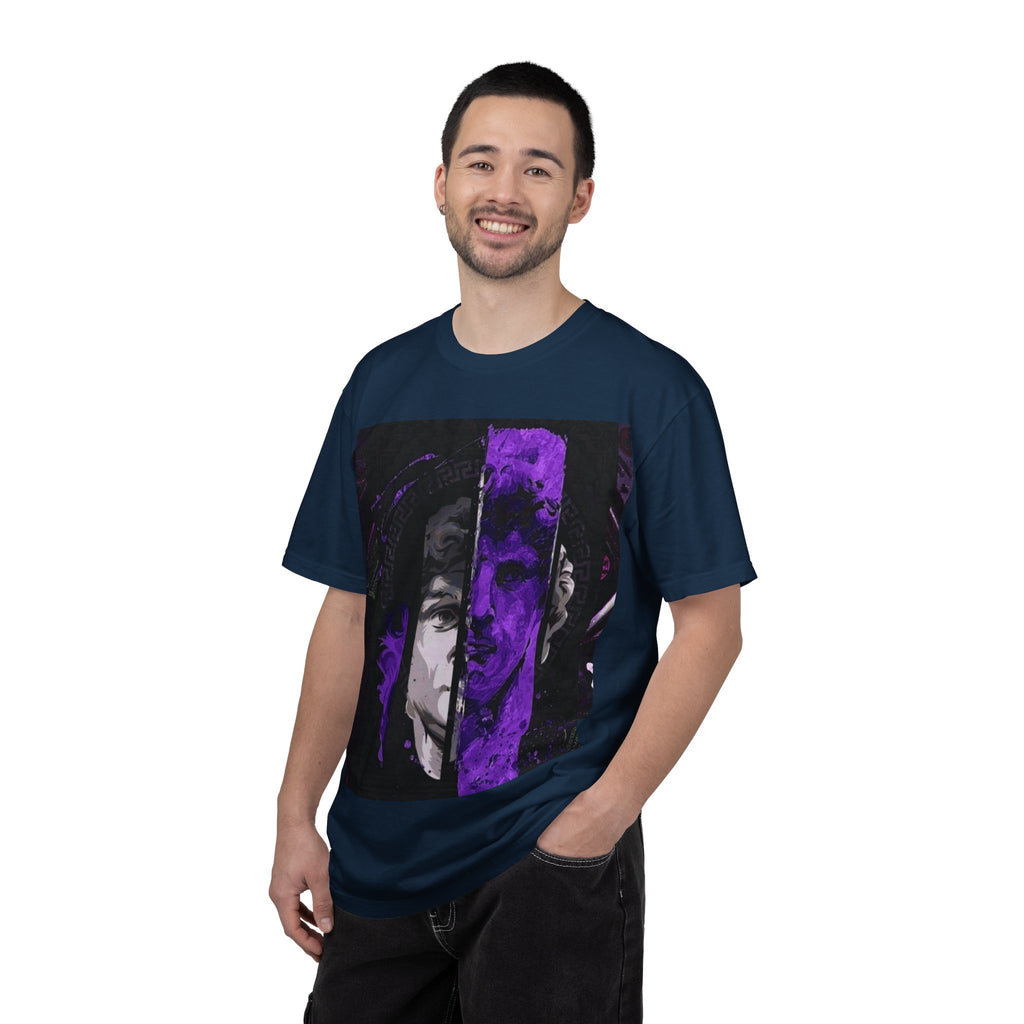 Dramatic Split-Face Graphic T-Shirt — Purple Noir Portrait Tee