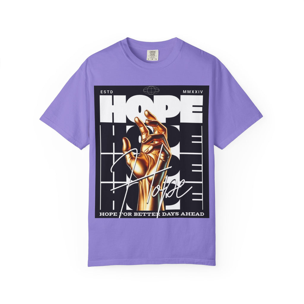 Hope Vibe Graphic T-Shirt — 'Hope for Better Days Ahead' Chest Print with Gold Hand & Back 'Legaciess' Logo