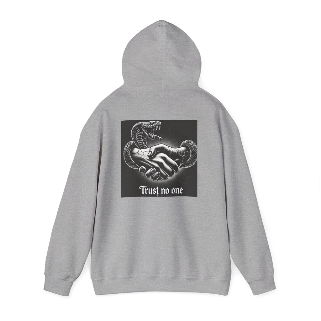 Trust No One Hoodie — Snake Handshake Graphic Hoodie
