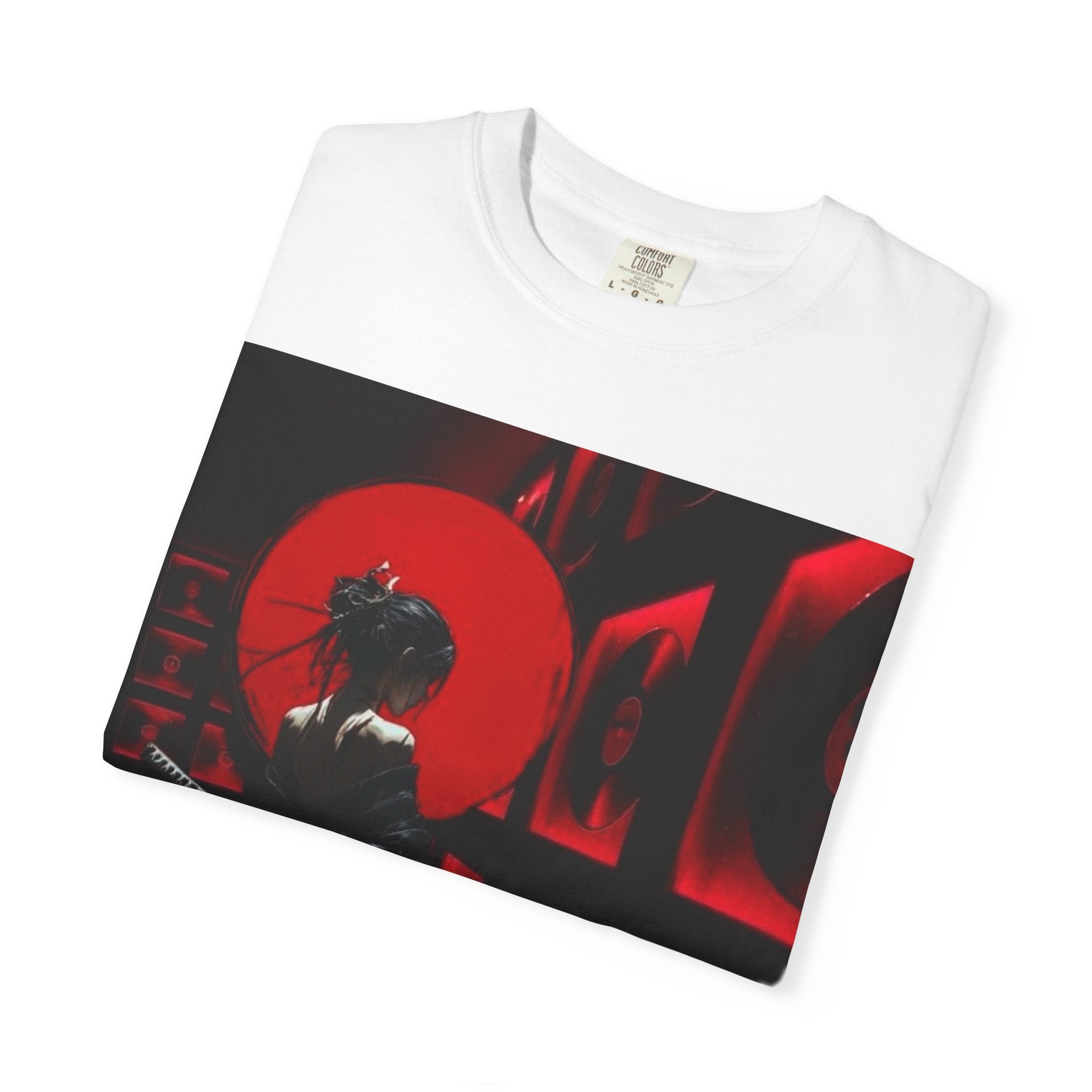 Red Moon Samurai T-Shirt — Dramatic Anime Art Tee with 'LEGACIESS' Back Logo