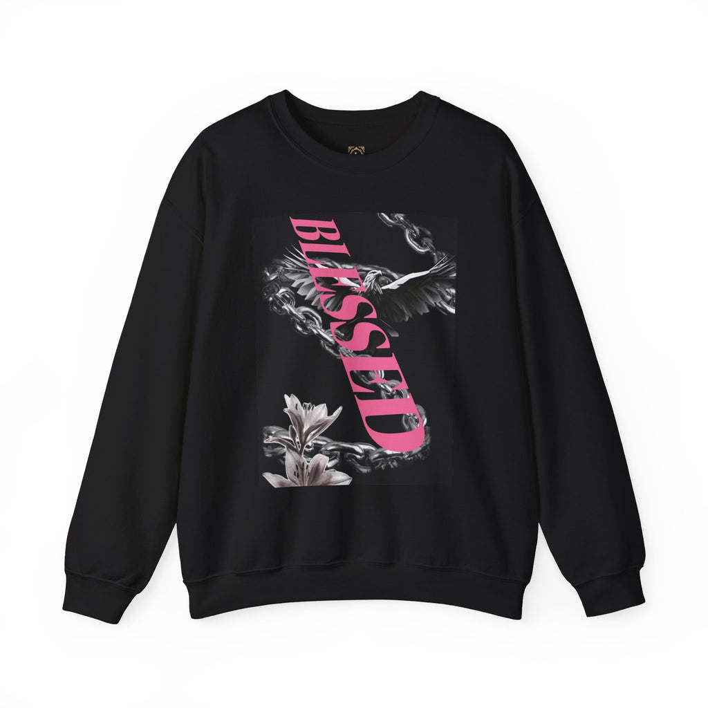 Blessed Crewneck Sweatshirt — Pink Script Floral Graphic