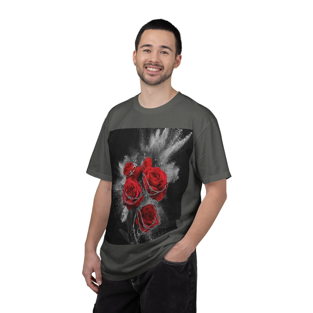 Rose Burst T-Shirt — Red Roses Graphic Tee with 'LEGACIESS' Back Logo