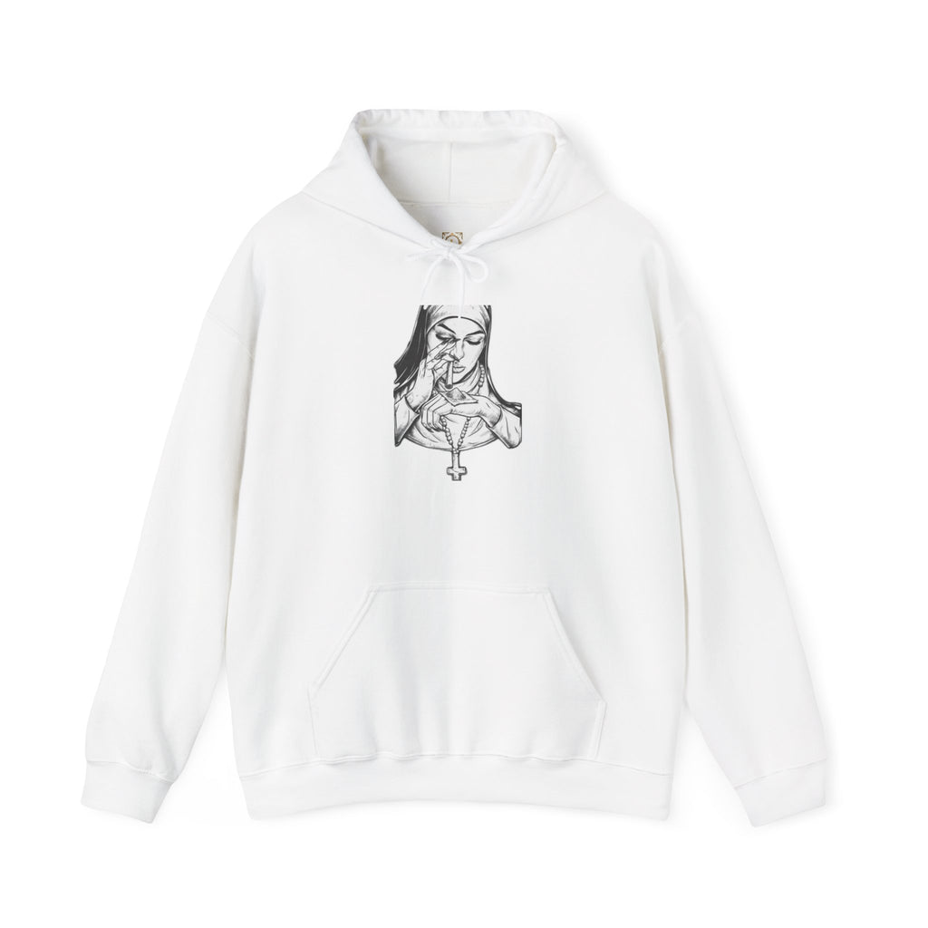 Praying Nun Graphic Hoodie – Gothic Religious Illustration Sweatshirt