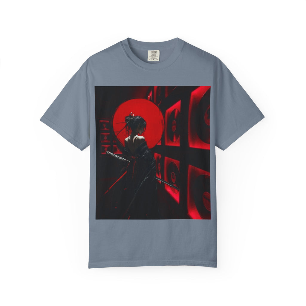 Red Moon Samurai T-Shirt — Dramatic Anime Art Tee with 'LEGACIESS' Back Logo