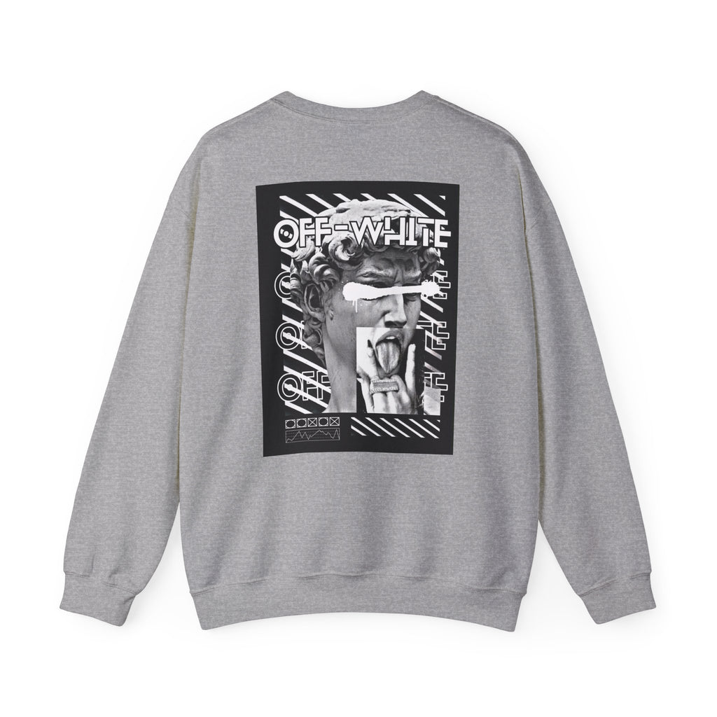 Statue Graphic Crewneck Sweatshirt — 'OFF-WHITE' Monochrome Streetwear Pullover