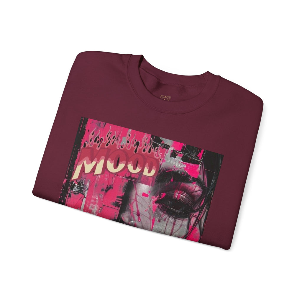 Graphic Crewneck Sweatshirt — Pink Glitch Portrait “MOOD”