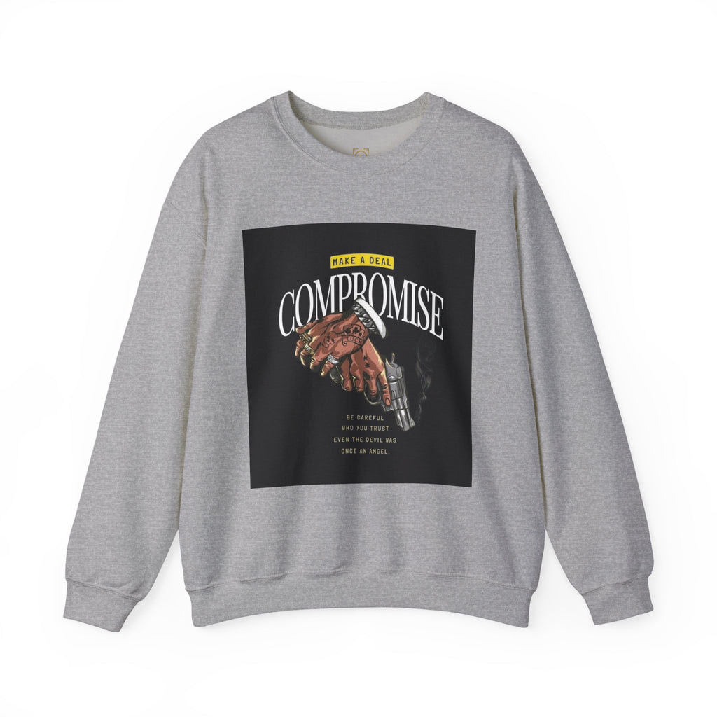 Compromise Graphic Sweatshirt — Vintage Handshake & Revolver Design