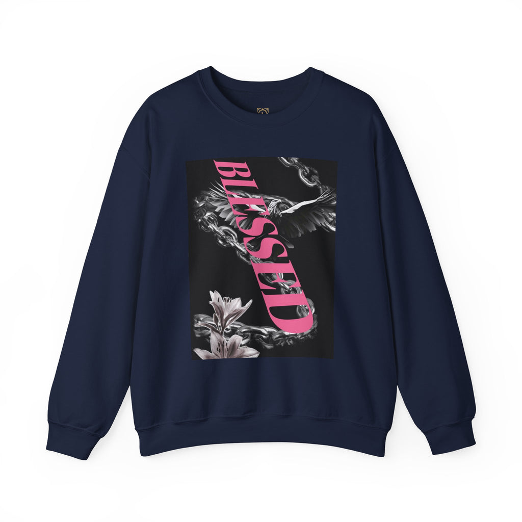 Blessed Crewneck Sweatshirt — Pink Script Floral Graphic