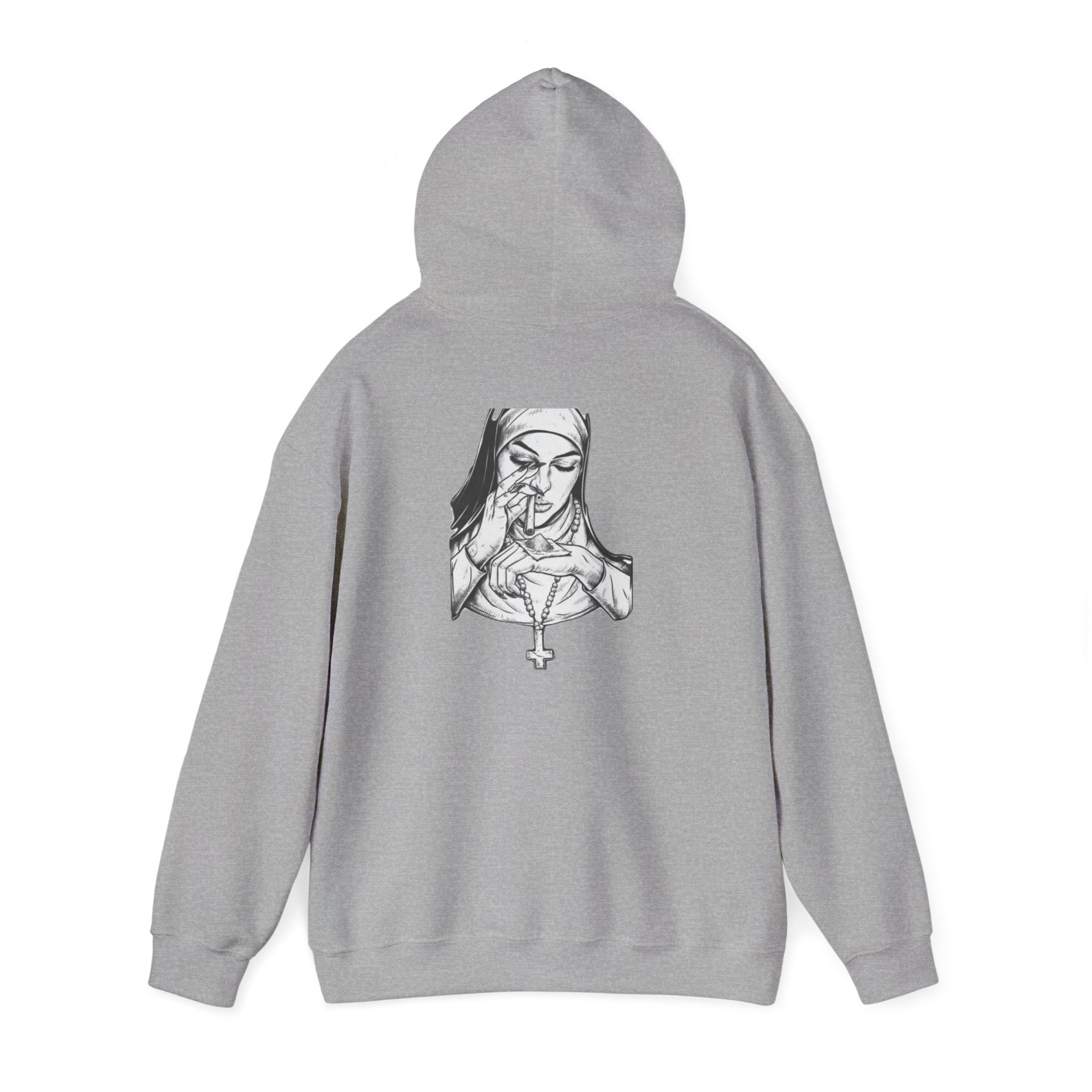 Praying Nun Graphic Hoodie – Gothic Religious Illustration Sweatshirt