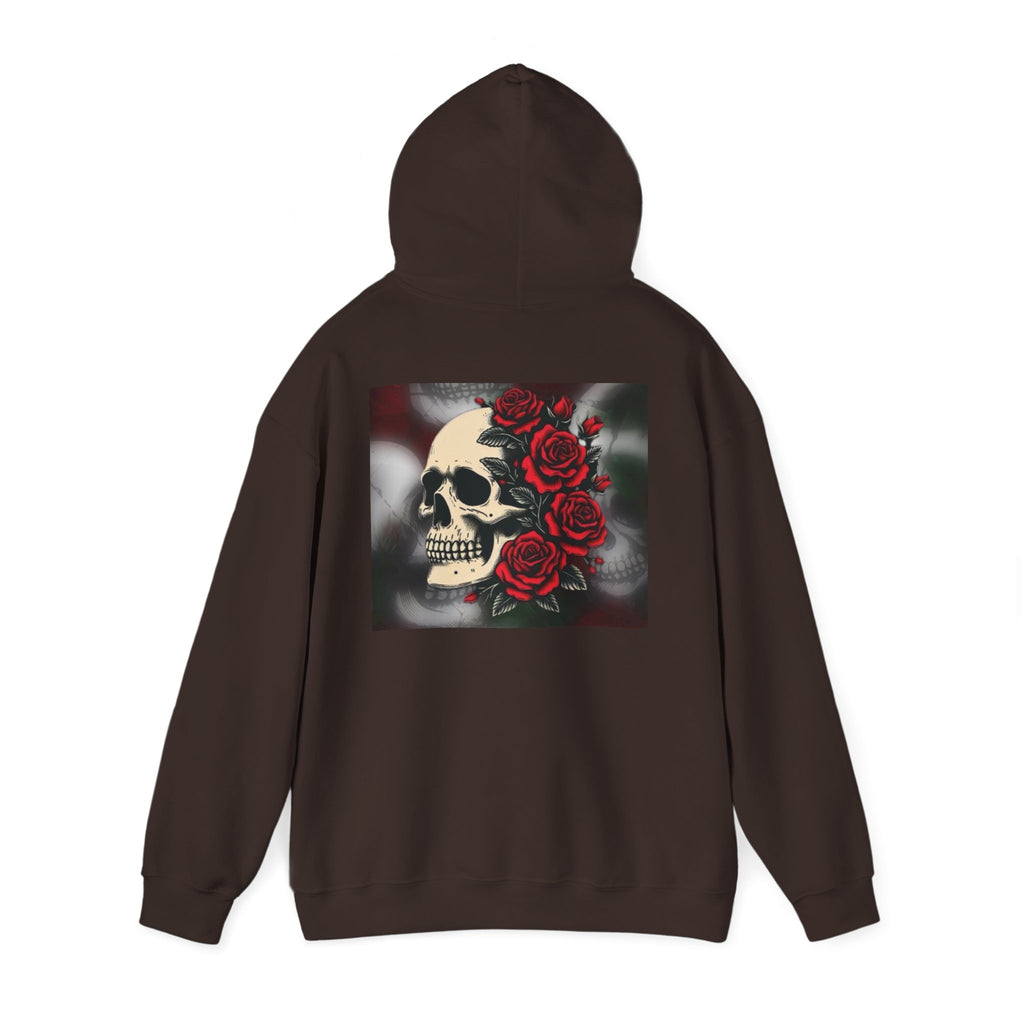 Skull with Red Roses Hoodie — Gothic Floral Skull Sweatshirt