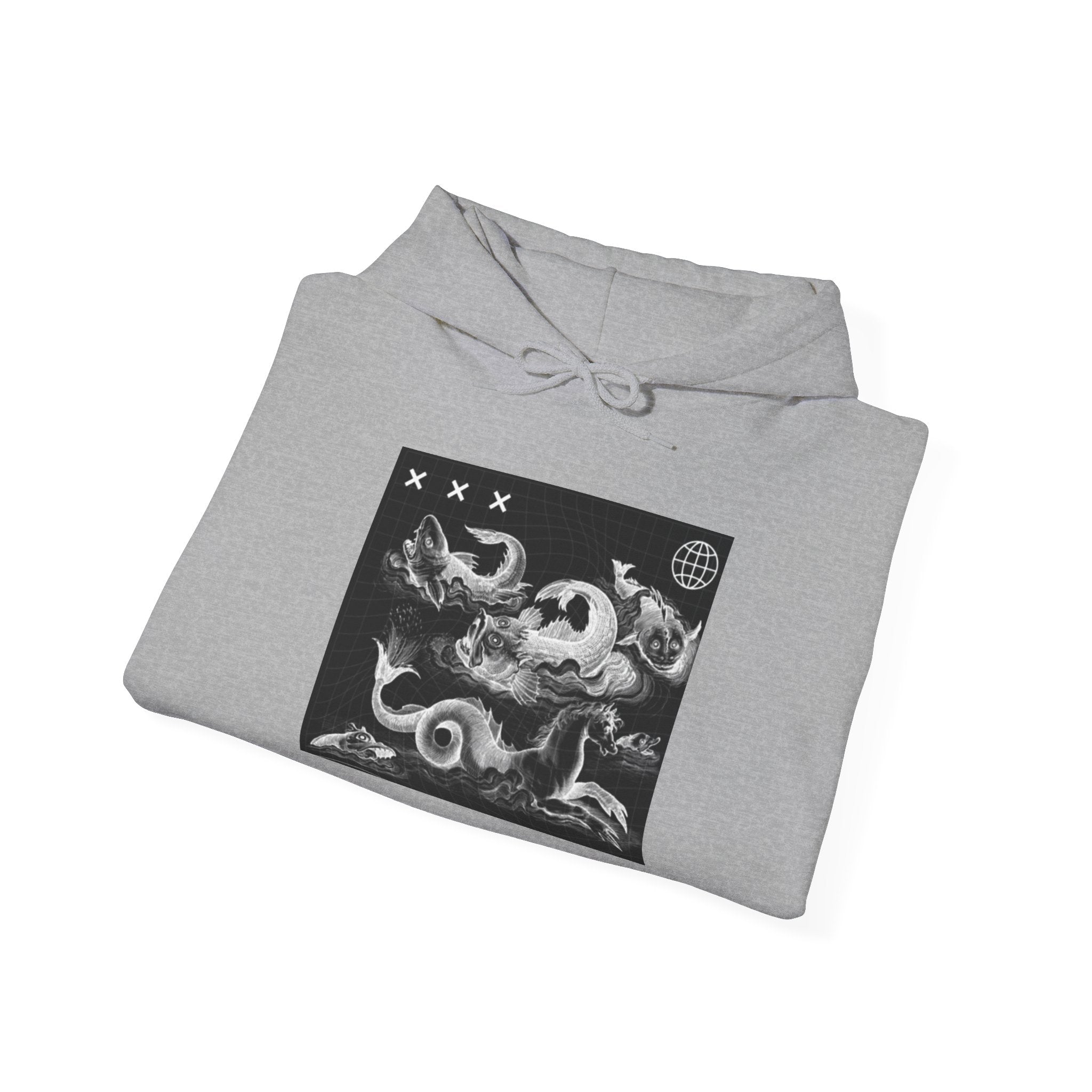 Skull Waves Hoodie — Gothic Nautical Skull Graphic Pullover