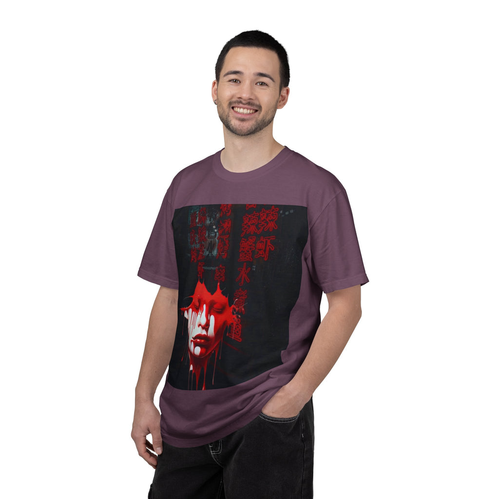 Horror Portrait Tee — Dripping Red Face with Japanese Script Graphic
