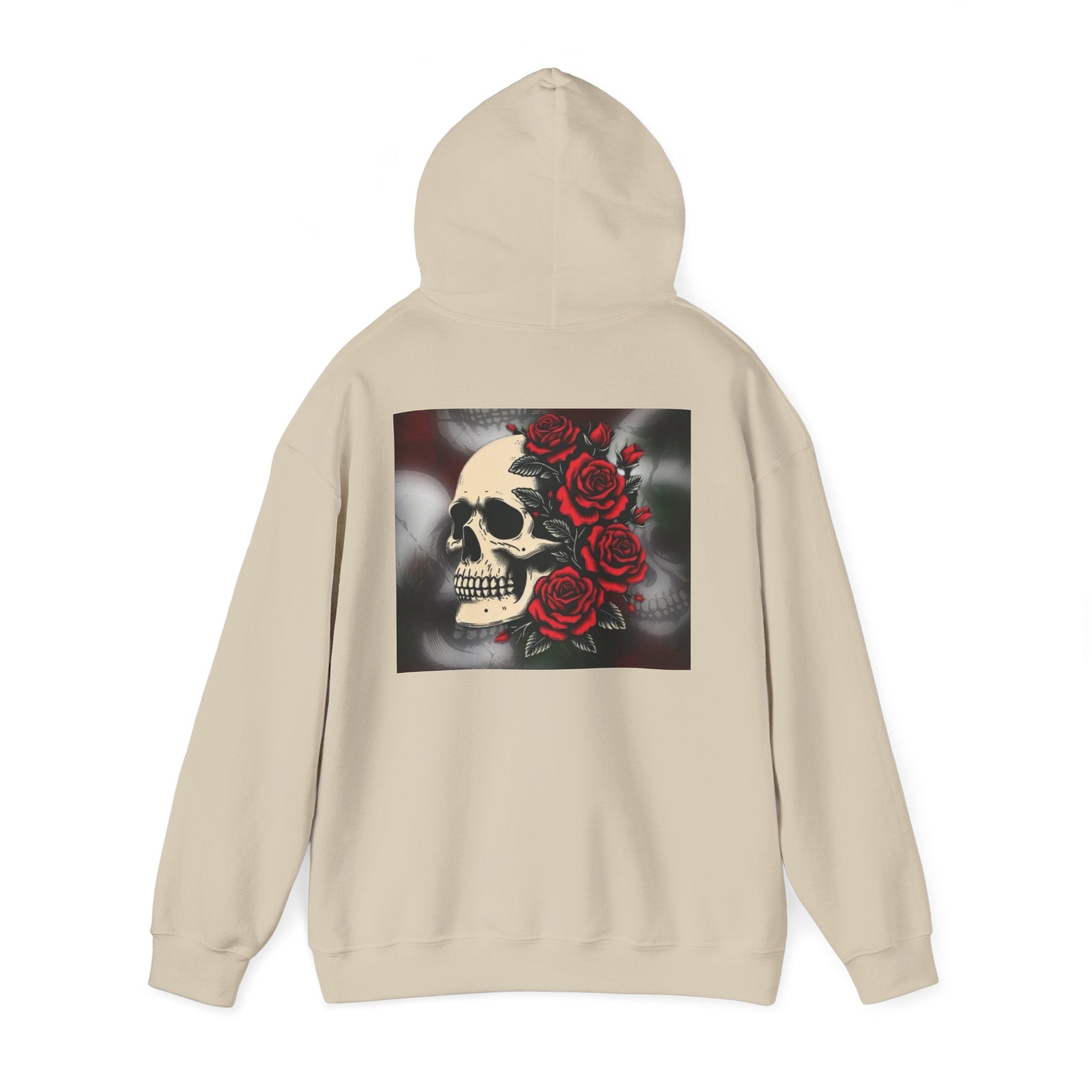 Skull with Red Roses Hoodie — Gothic Floral Skull Sweatshirt