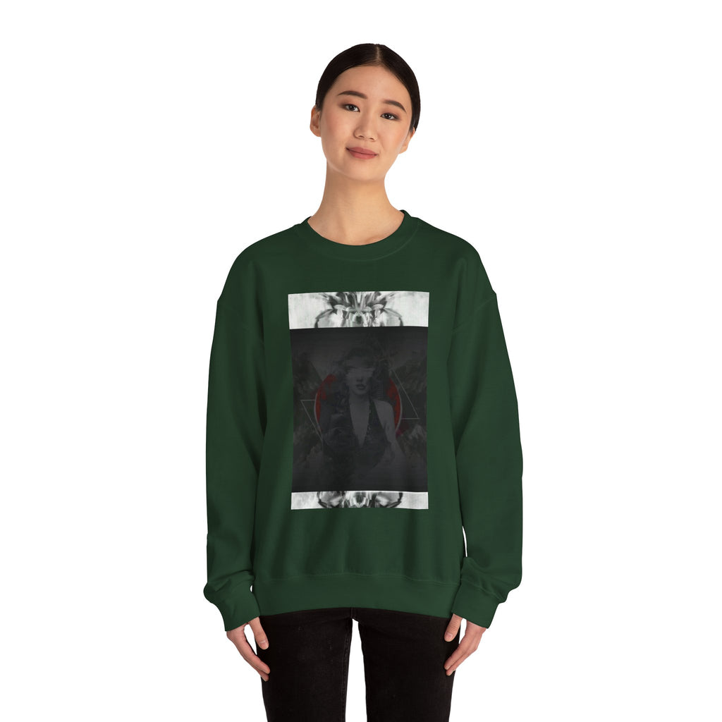 Crewneck Sweatshirt — Dark Abstract Chest Print with 'Legaciess' Gold Back Logo