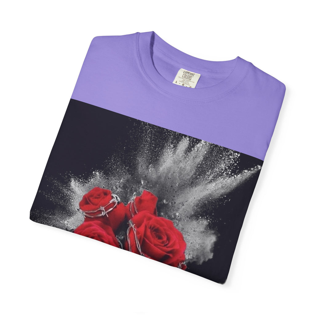Rose Burst T-Shirt — Red Roses Graphic Tee with 'LEGACIESS' Back Logo