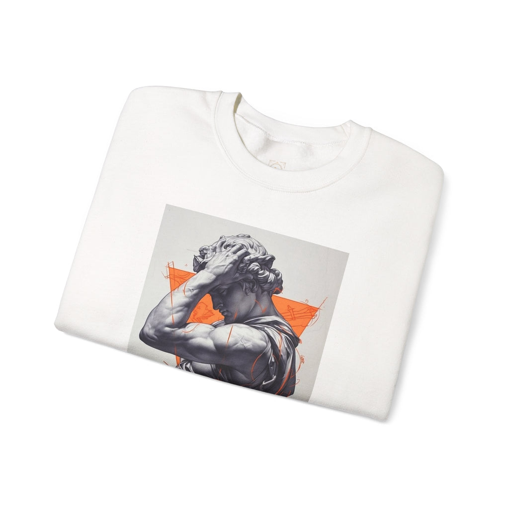 Statue Graphic Sweatshirt — Vintage Sculpture with Orange Triangle