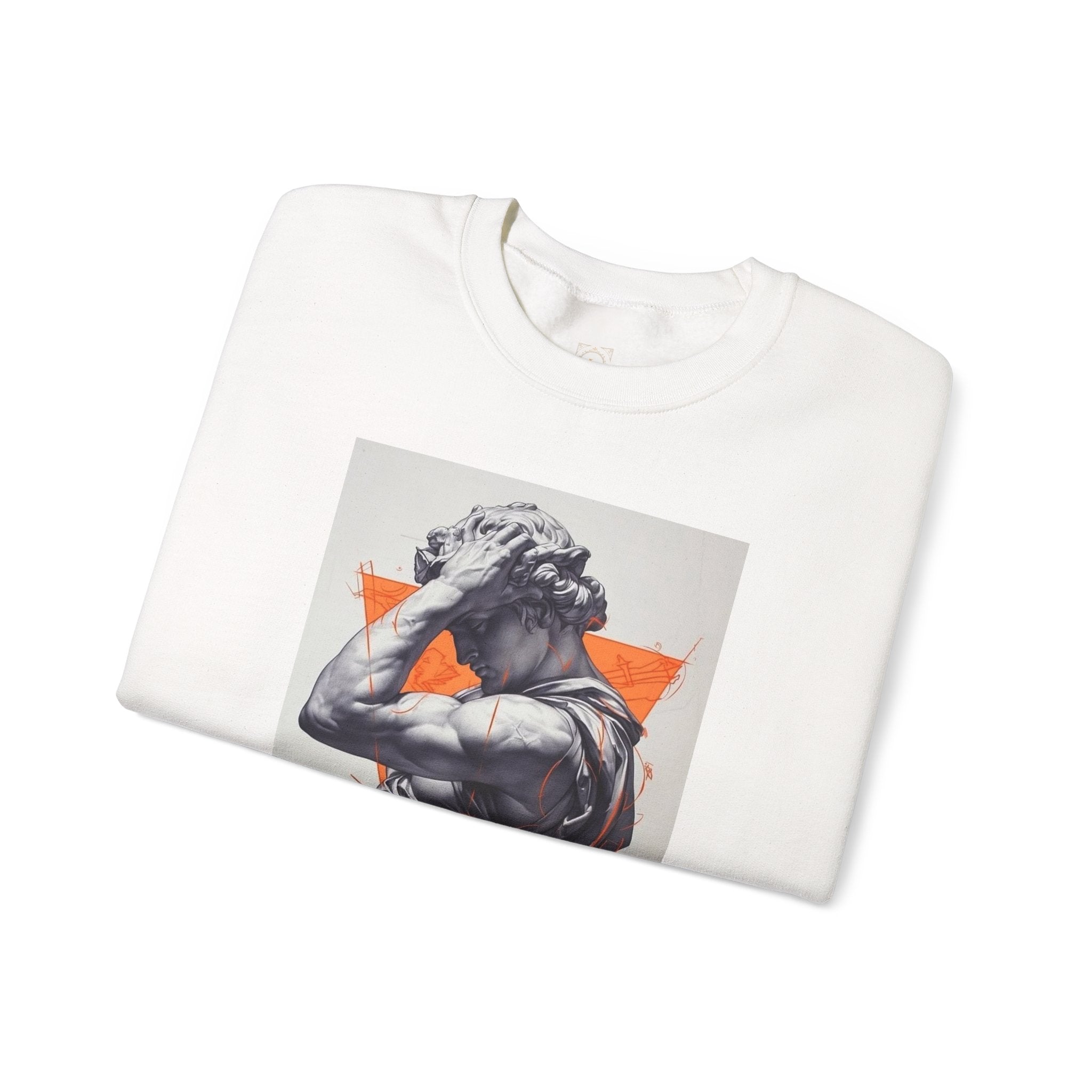 Statue Graphic Sweatshirt — Vintage Sculpture with Orange Triangle