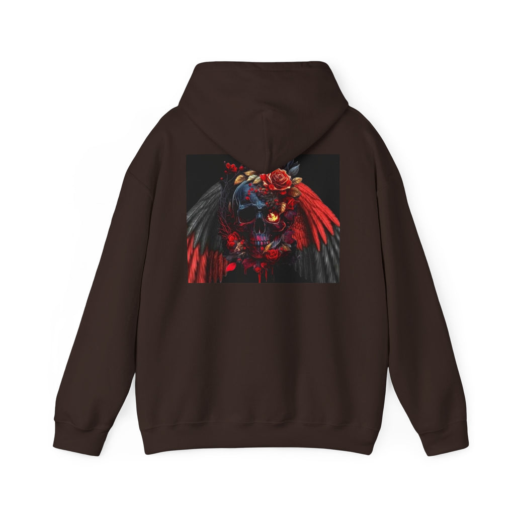 Skull Rose Wings Hoodie — Gothic Floral Skull Pullover