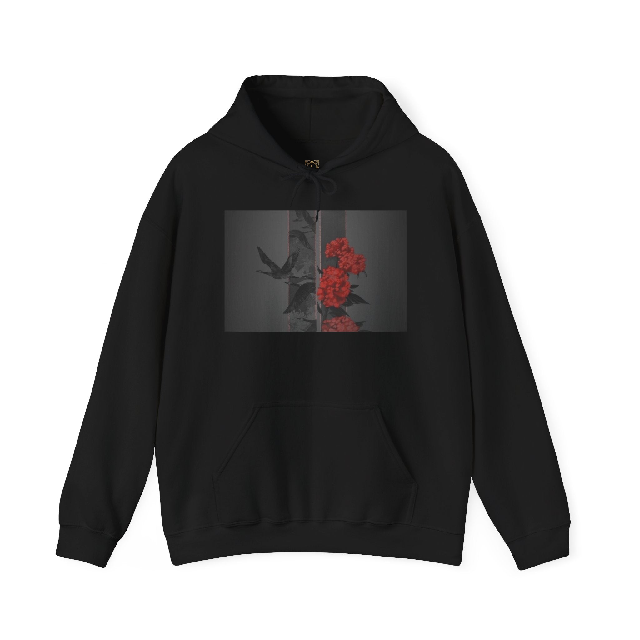 Floral Noir Hoodie — Red Roses on Dark Background