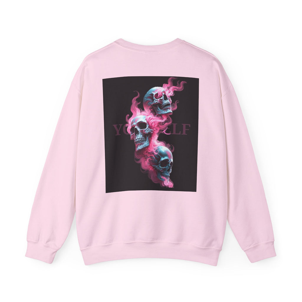 Skull Smoke Crewneck Sweatshirt — Neon Pink & Blue Gothic Graphic