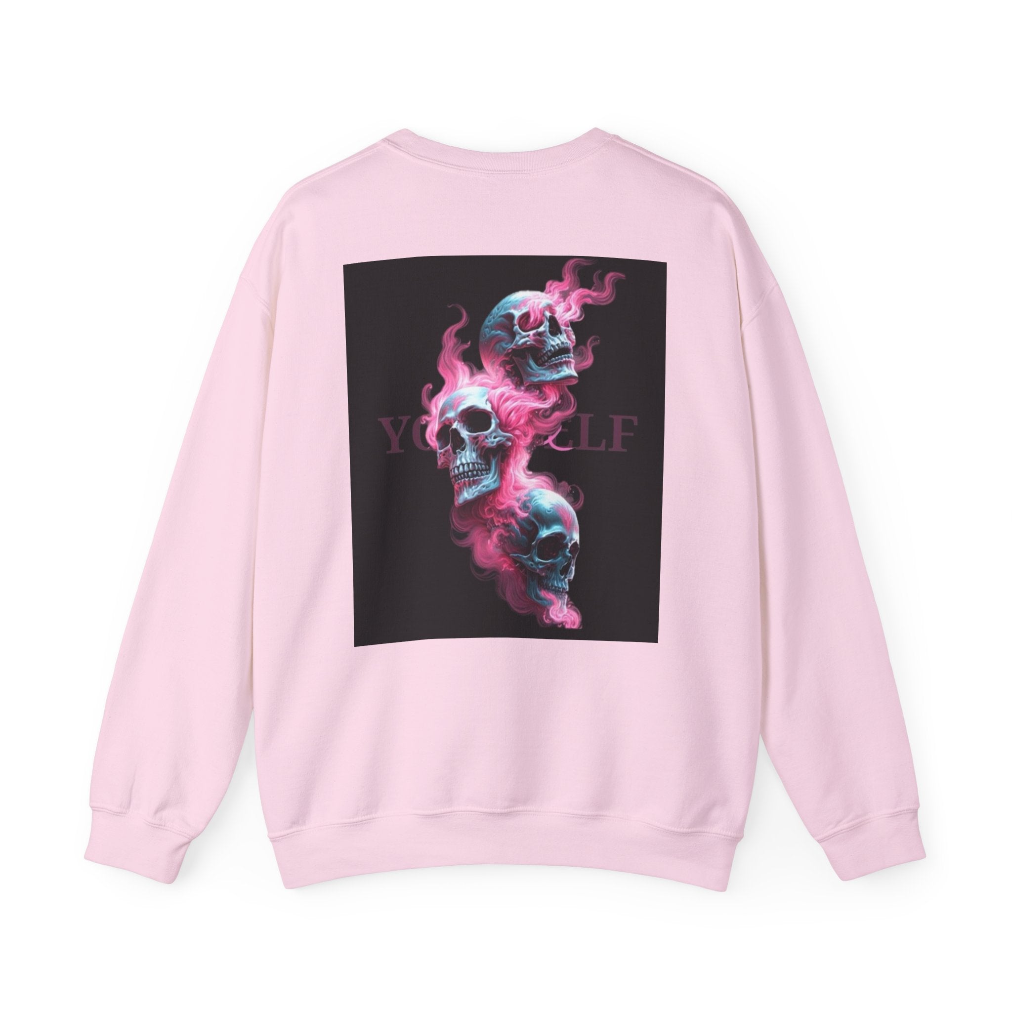 Skull Smoke Crewneck Sweatshirt — Neon Pink & Blue Gothic Graphic