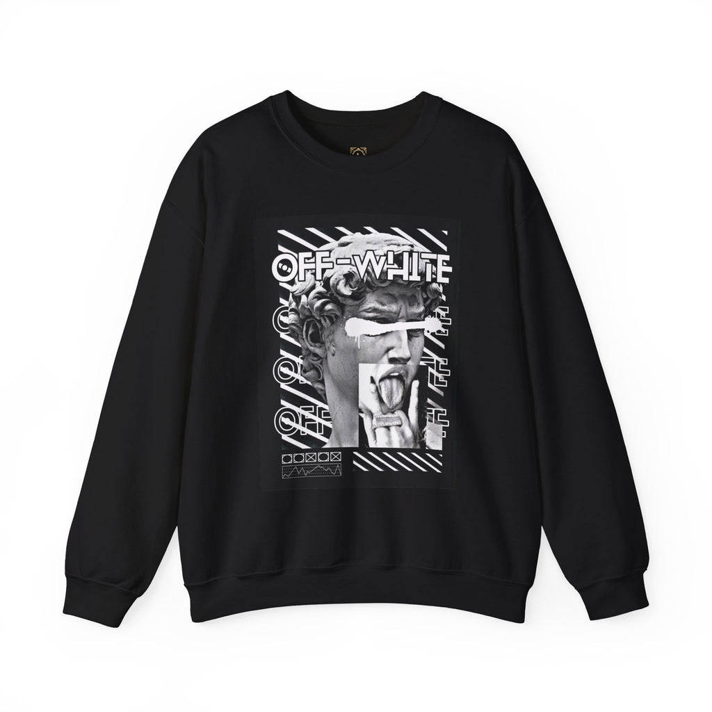 Statue Graphic Crewneck Sweatshirt — 'OFF-WHITE' Monochrome Streetwear Pullover