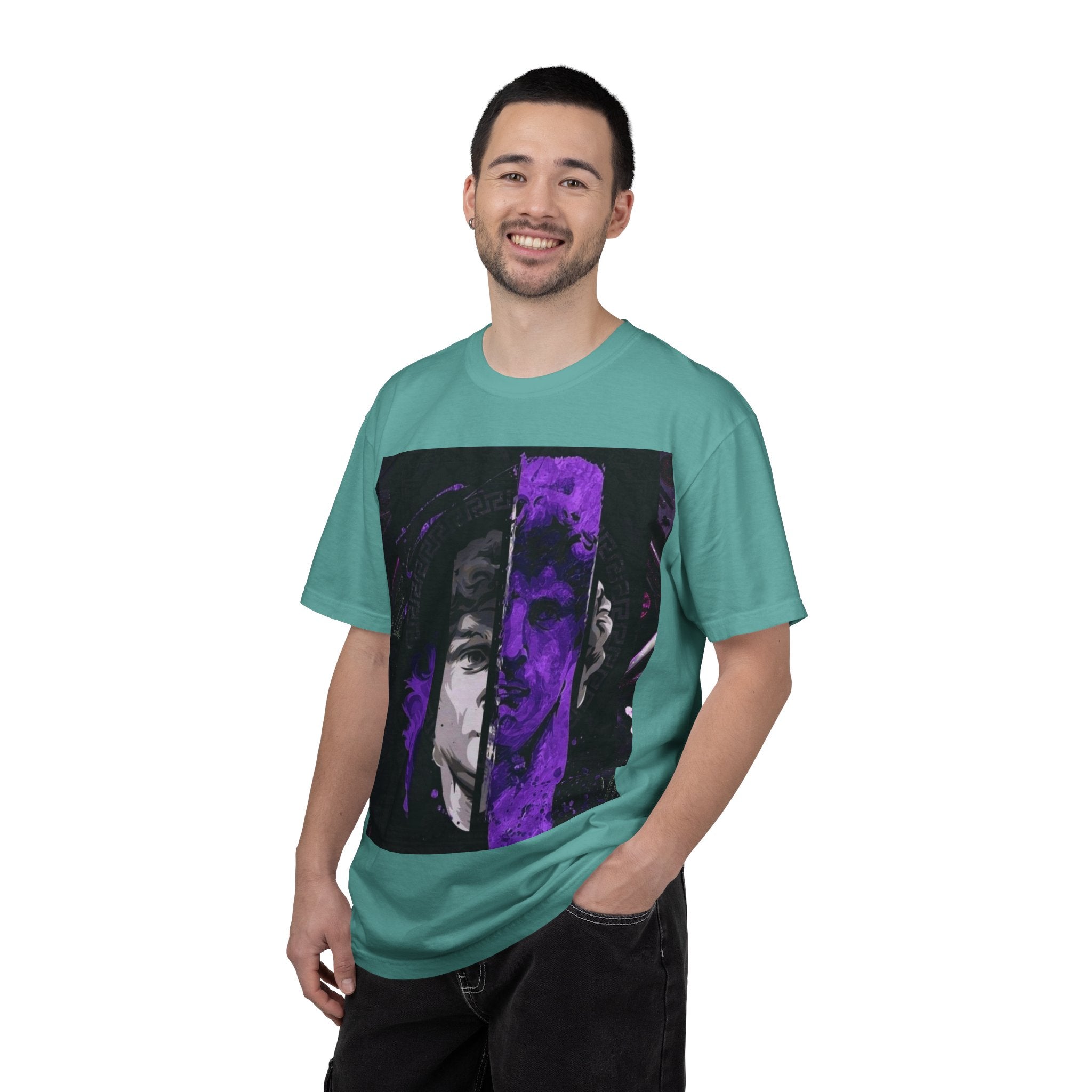 Dramatic Split-Face Graphic T-Shirt — Purple Noir Portrait Tee