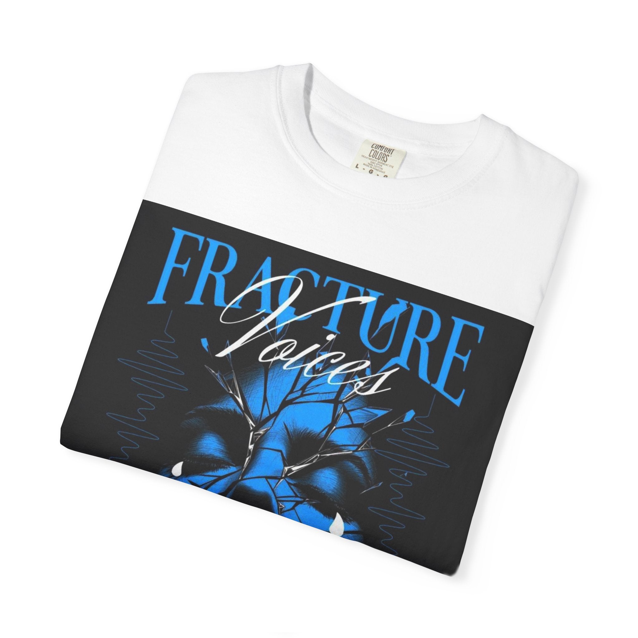 Graphic T-Shirt — "Fracture Voices" Blue Face Design (Back "Legaciess" Logo)