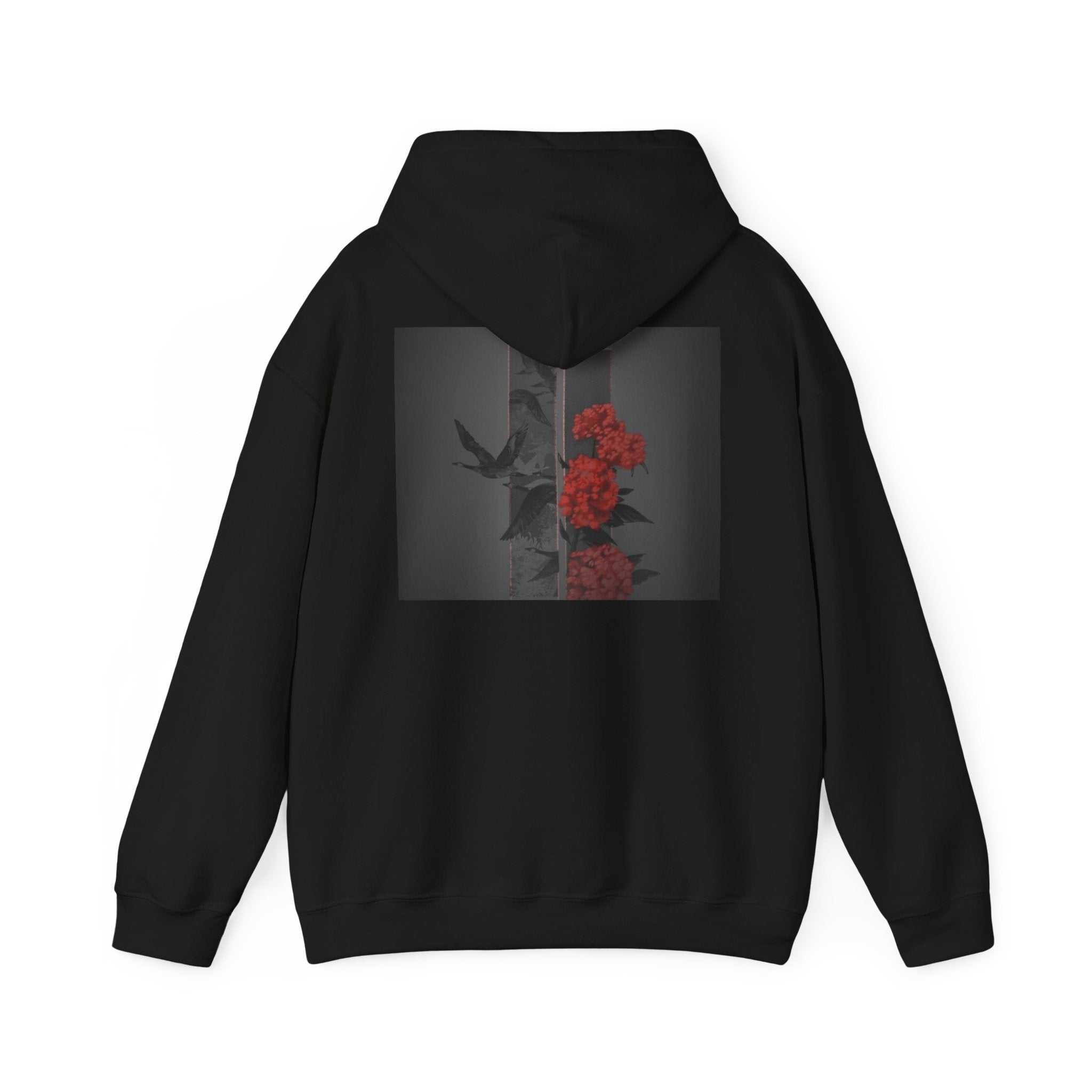 Floral Noir Hoodie — Red Roses on Dark Background