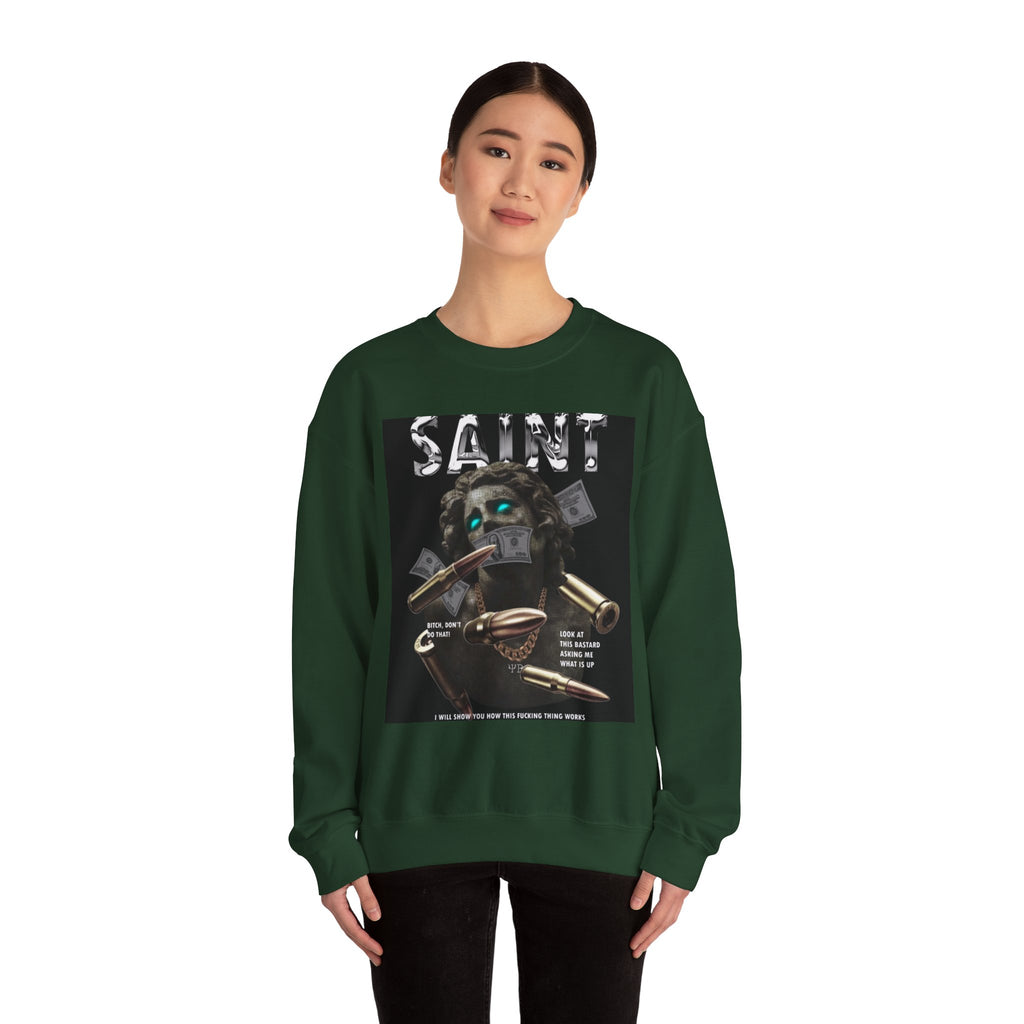 Saint Graphic Crewneck Sweatshirt — Dark Art Money Montage