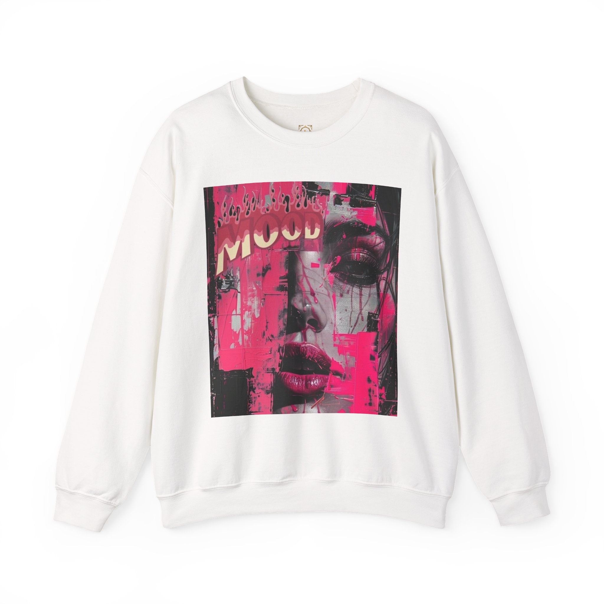 Graphic Crewneck Sweatshirt — Pink Glitch Portrait “MOOD”