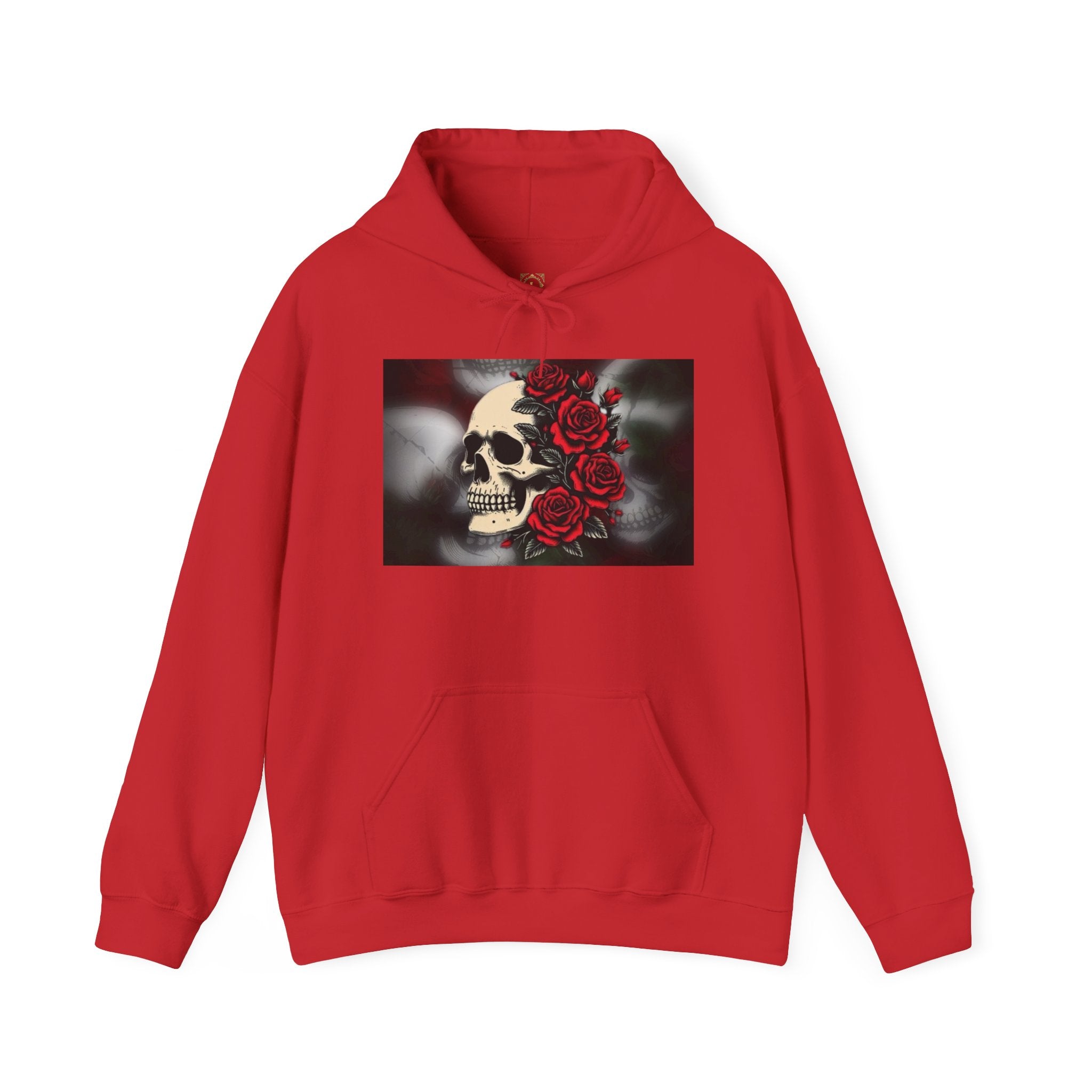 Skull with Red Roses Hoodie — Gothic Floral Skull Sweatshirt