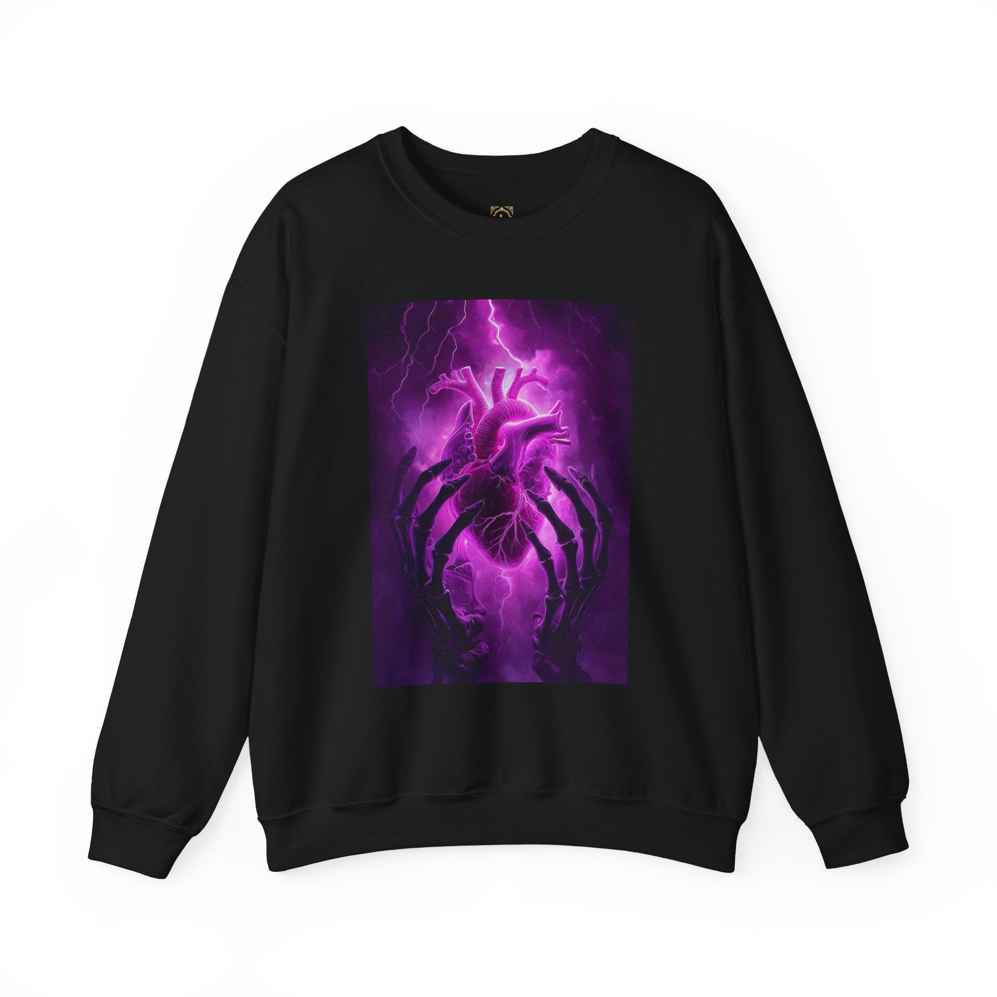 Crewneck Sweatshirt — Purple Lightning Anatomical Heart Graphic
