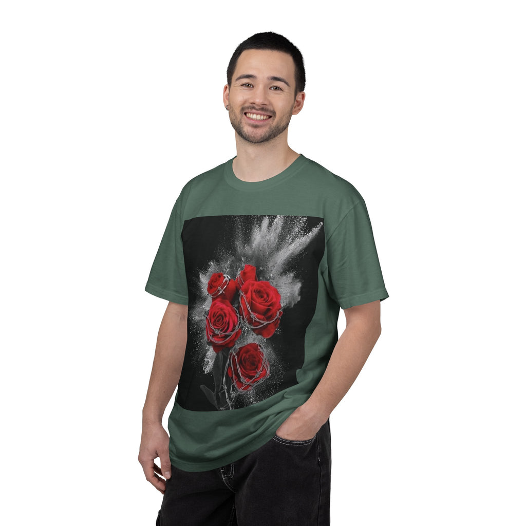 Rose Burst T-Shirt — Red Roses Graphic Tee with 'LEGACIESS' Back Logo