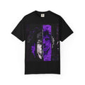 Dramatic Split-Face Graphic T-Shirt — Purple Noir Portrait Tee