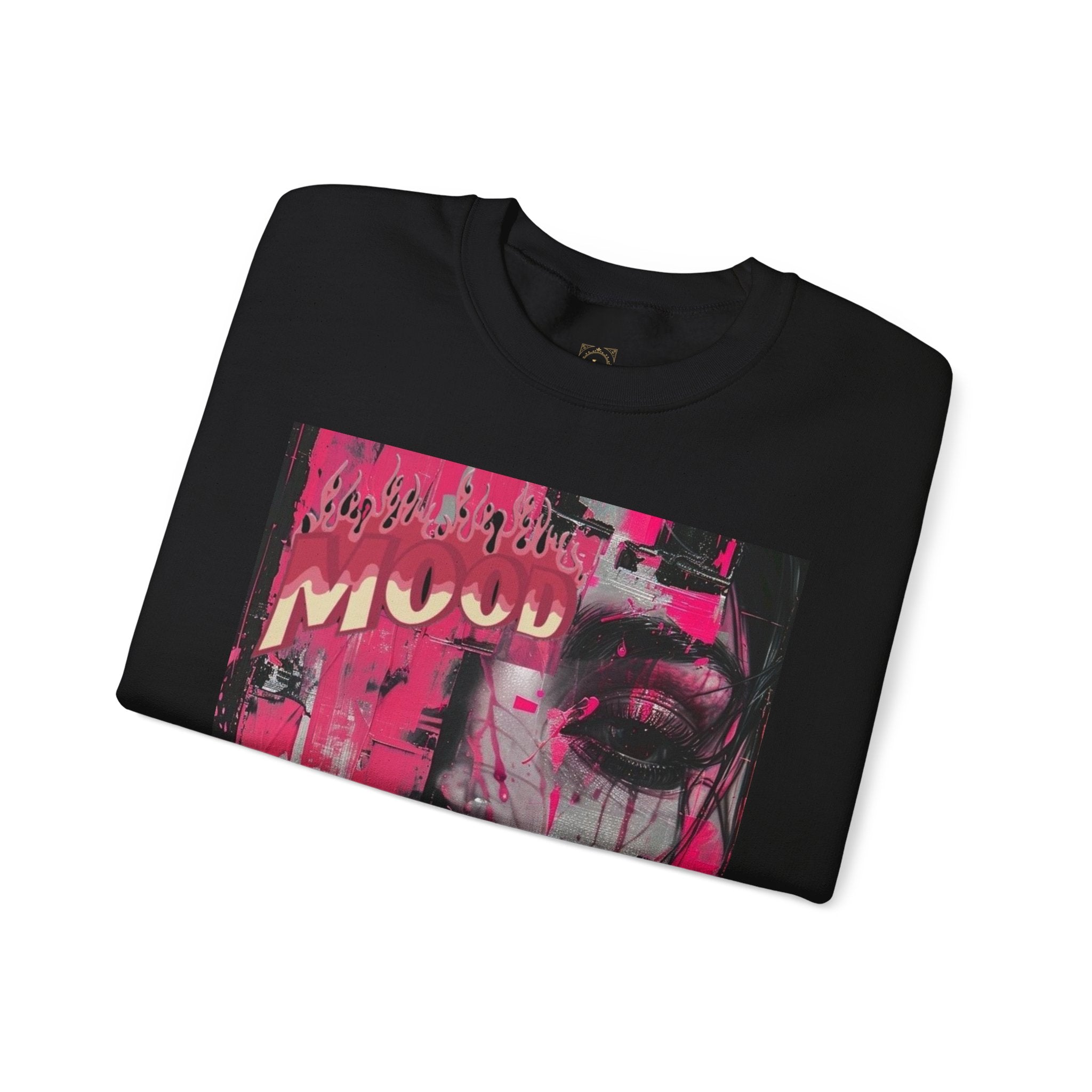 Graphic Crewneck Sweatshirt — Pink Glitch Portrait “MOOD”