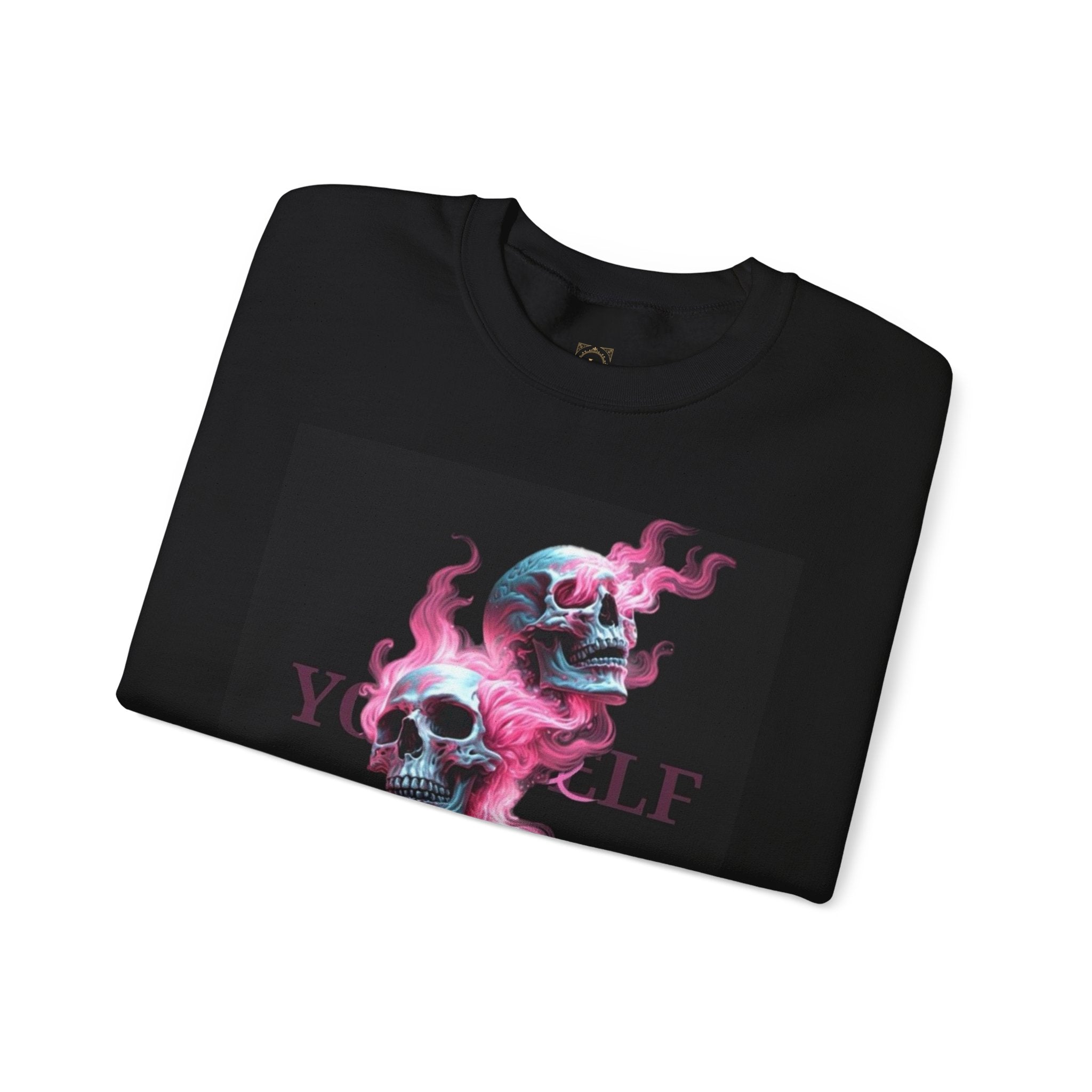 Skull Smoke Crewneck Sweatshirt — Neon Pink & Blue Gothic Graphic