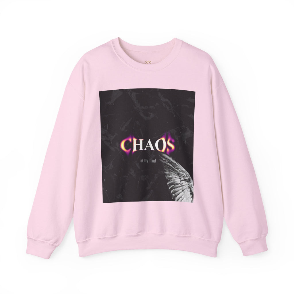 Chaos Graphic Crewneck Sweatshirt — "CHAOS in my mind" Gothic Wing Design