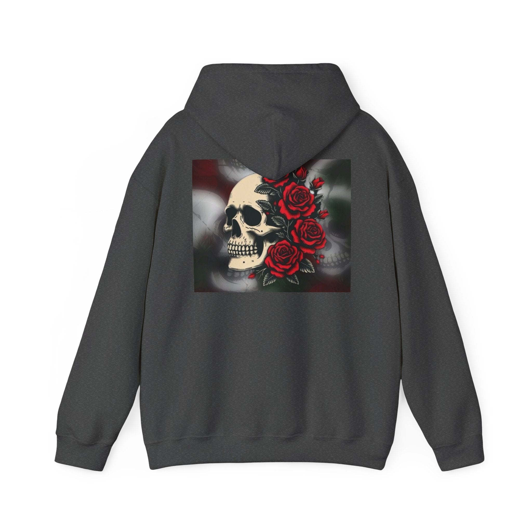 Skull with Red Roses Hoodie — Gothic Floral Skull Sweatshirt