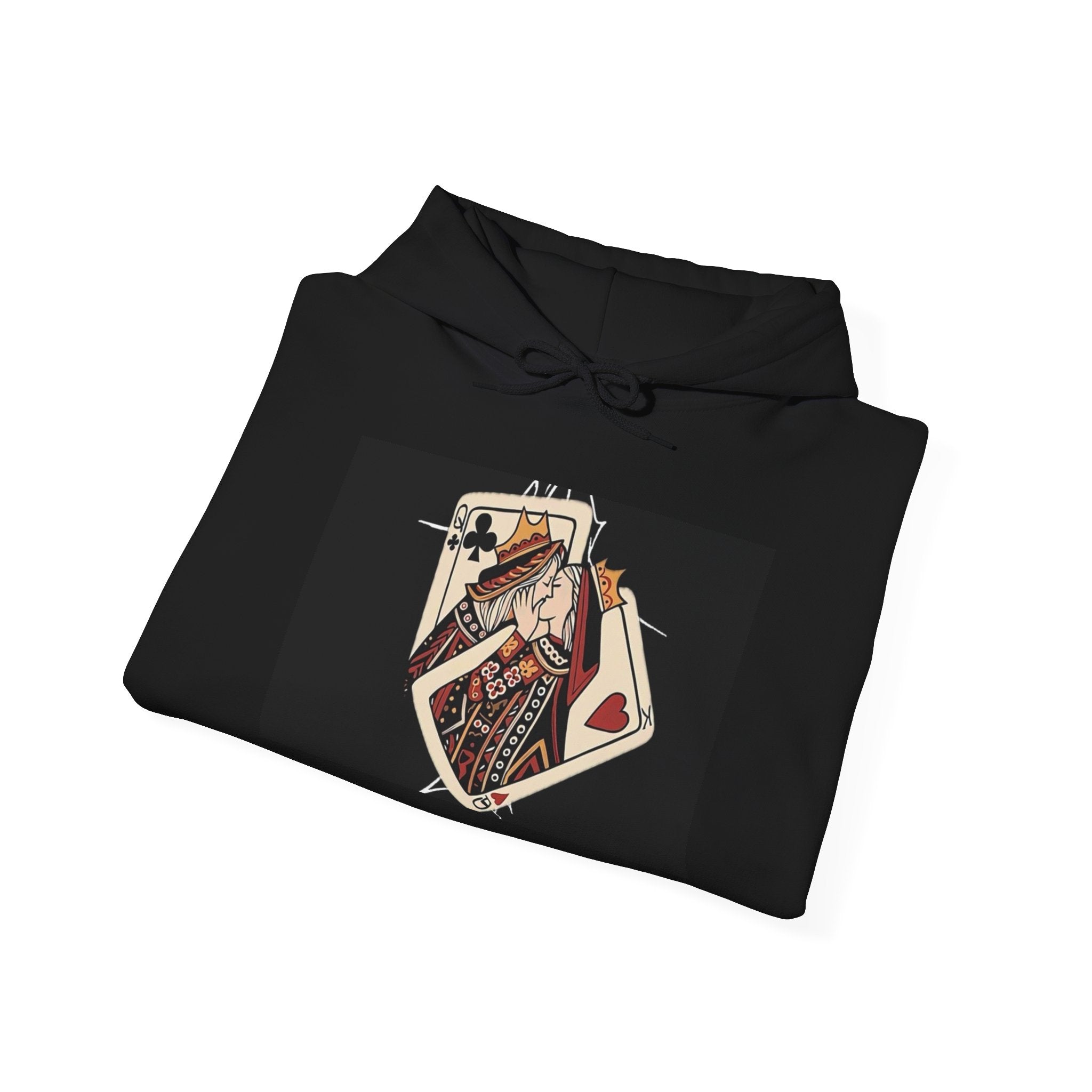 Queen of Hearts Playing Card Hoodie — Vintage Tattoo Style Card Art